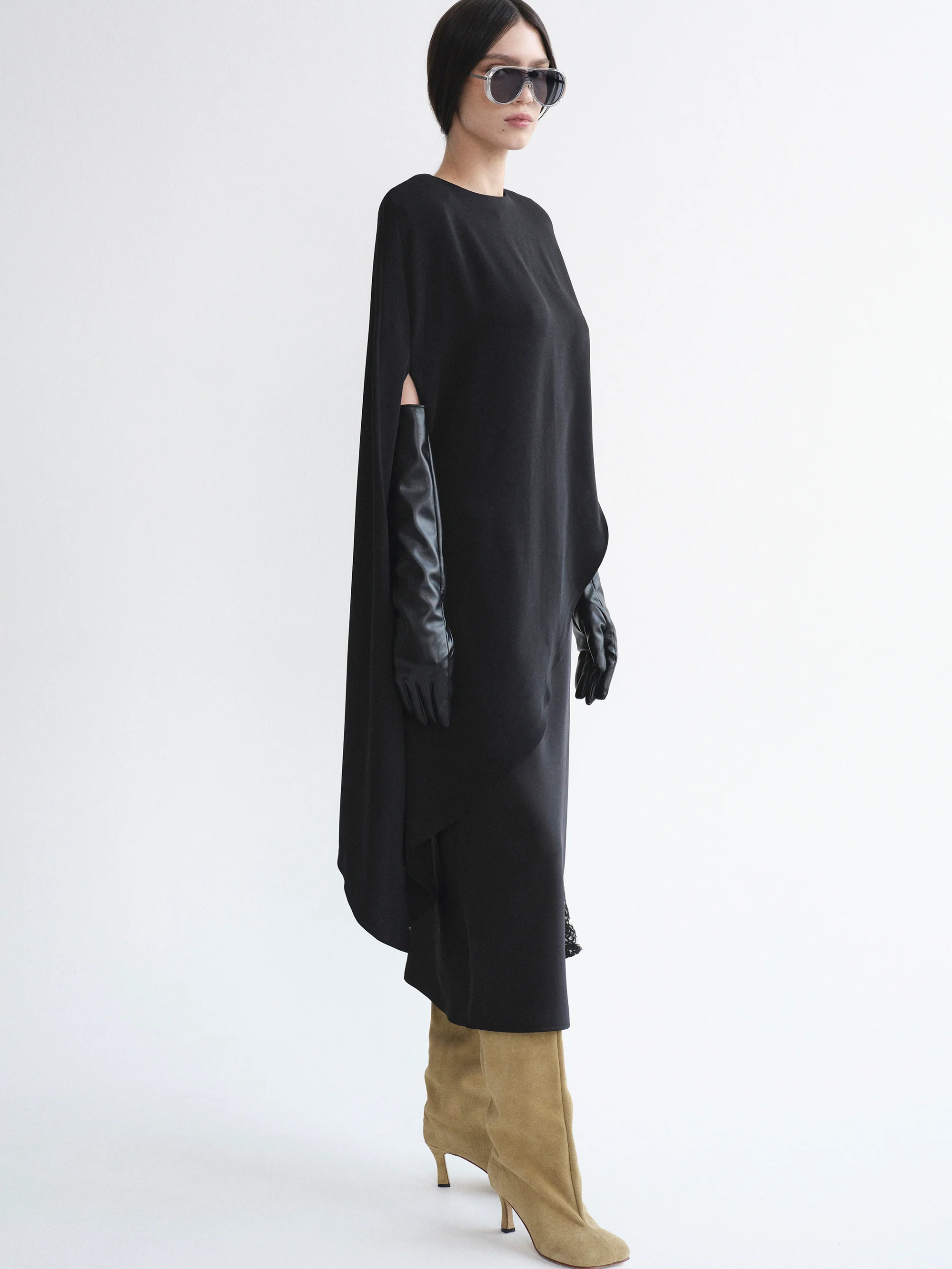 Amia Asymmetric Satin Blouse, Black - Image 3