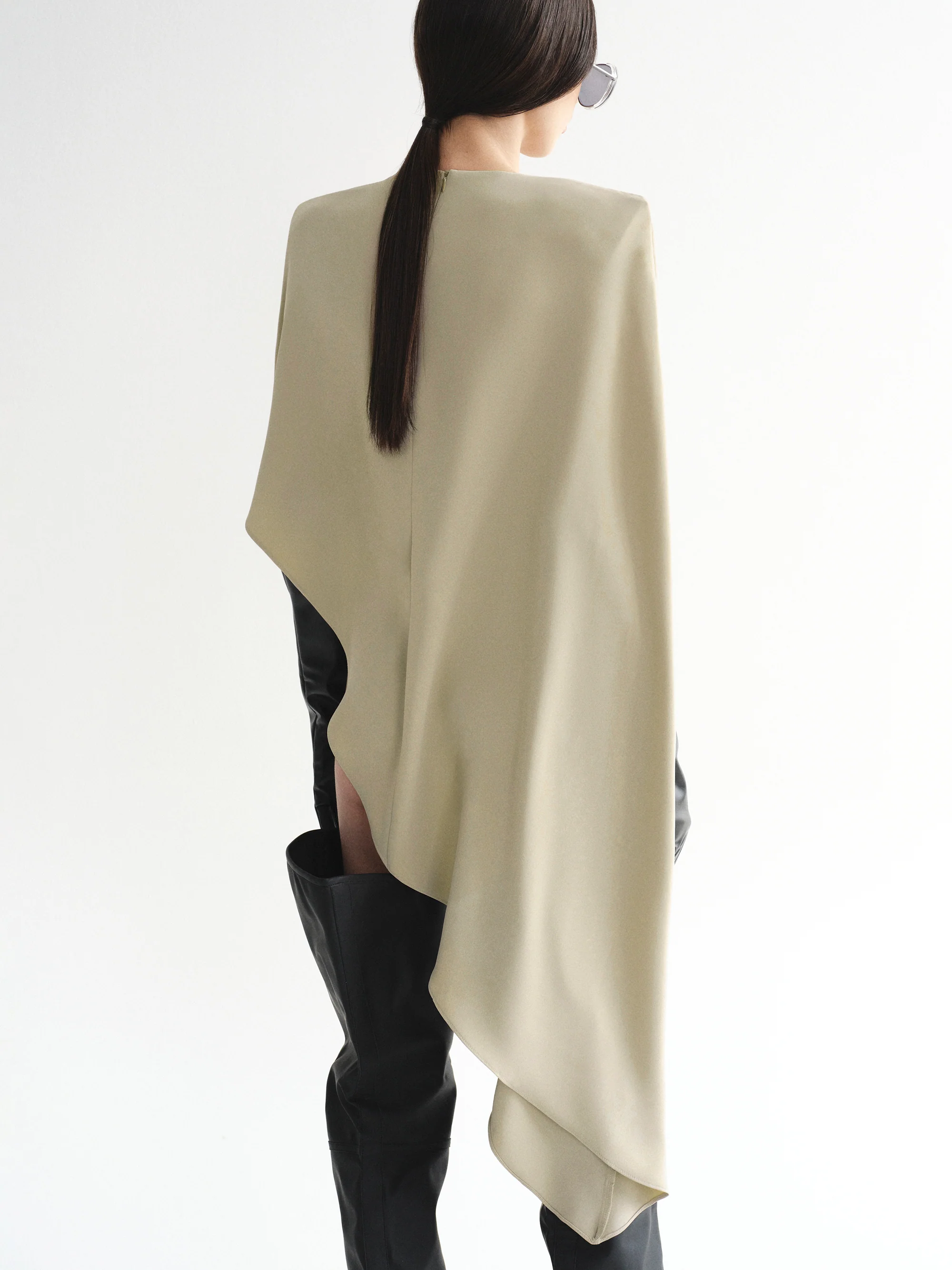 Amia Asymmetric Satin Blouse, Pearl - Image 3