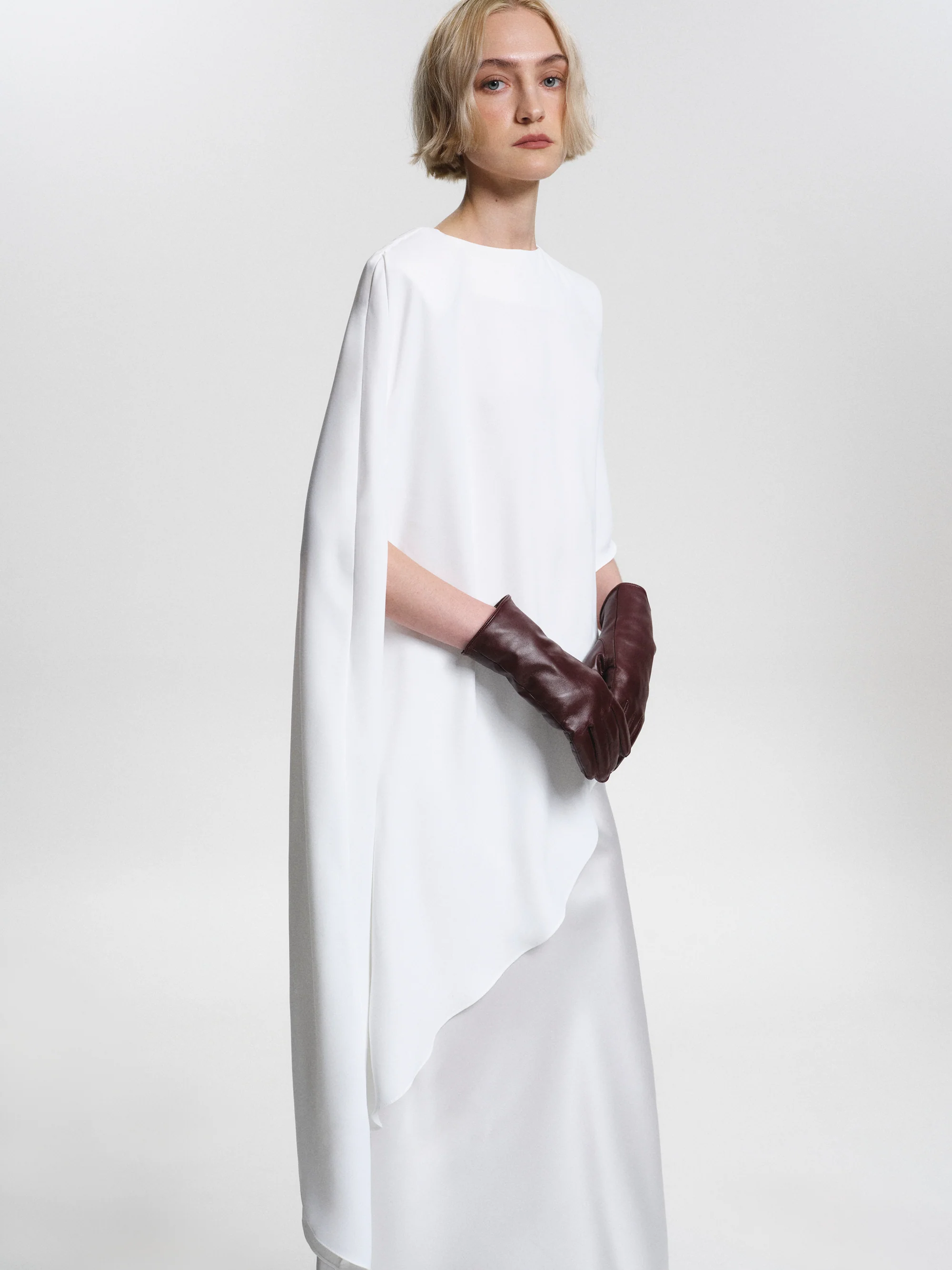 Amia Asymmetric Satin Blouse, White - Image 3