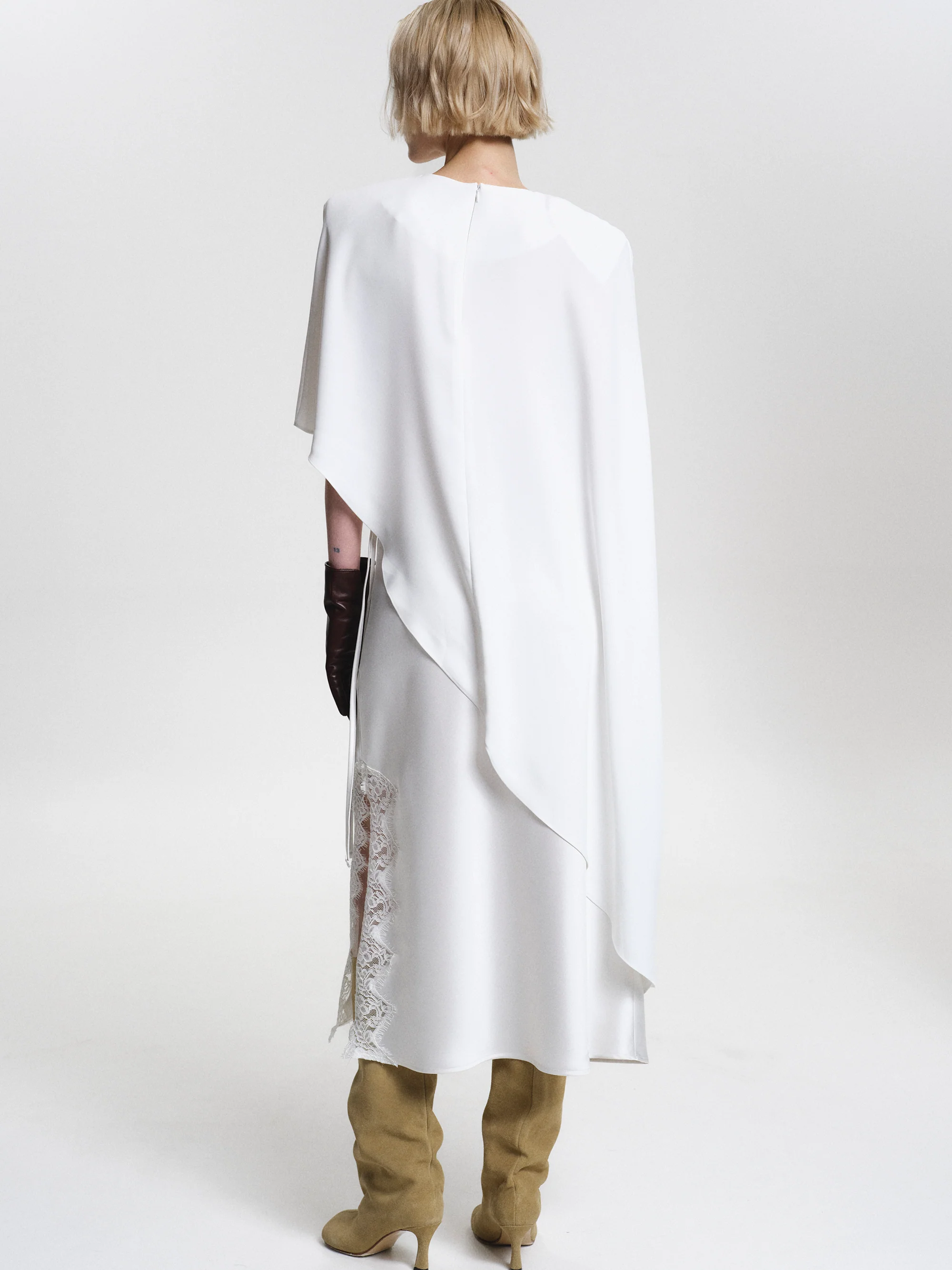 Amia Asymmetric Satin Blouse, White - Image 4