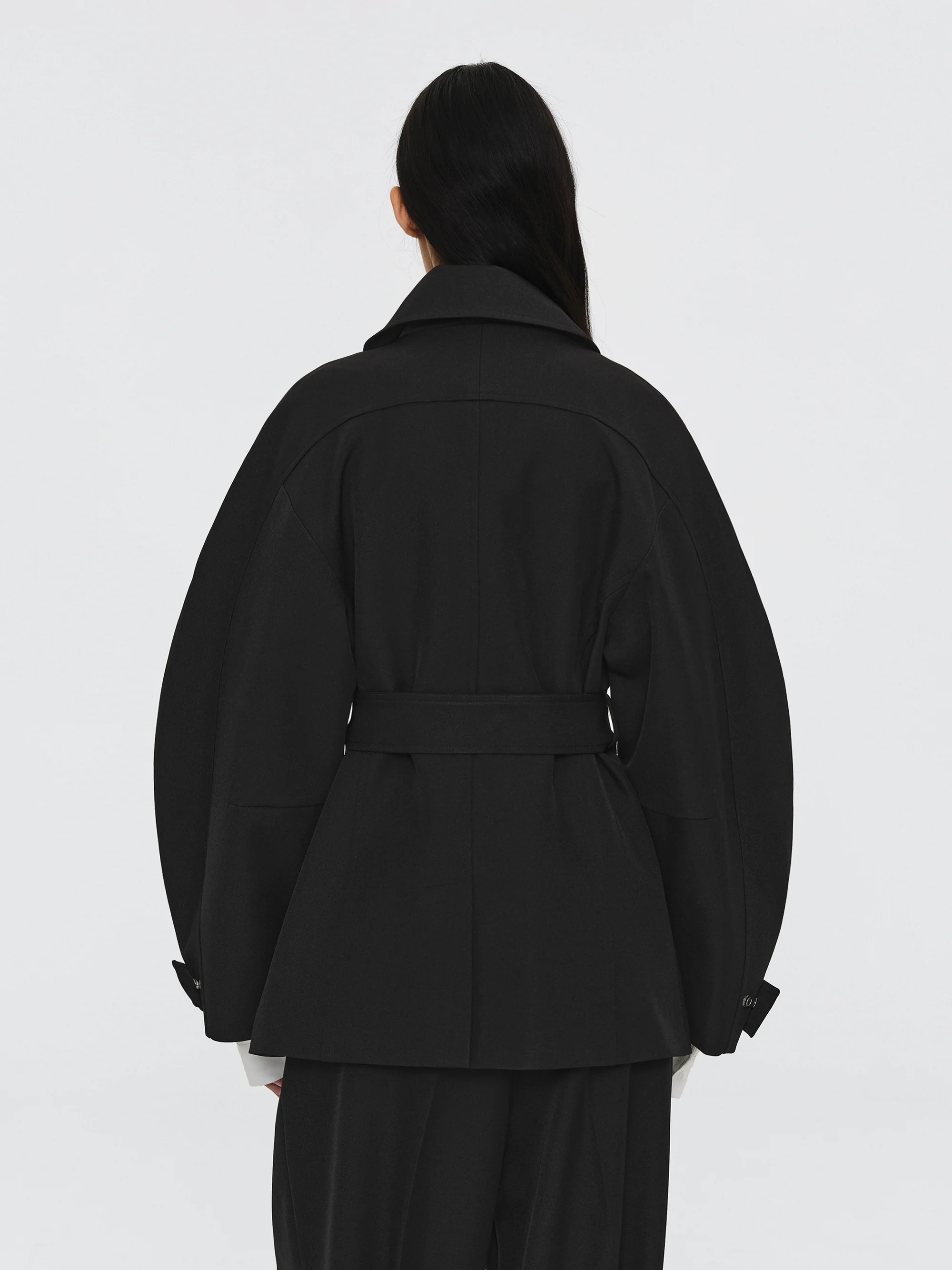 Belted Cocoon Jacket, Black - Image 3