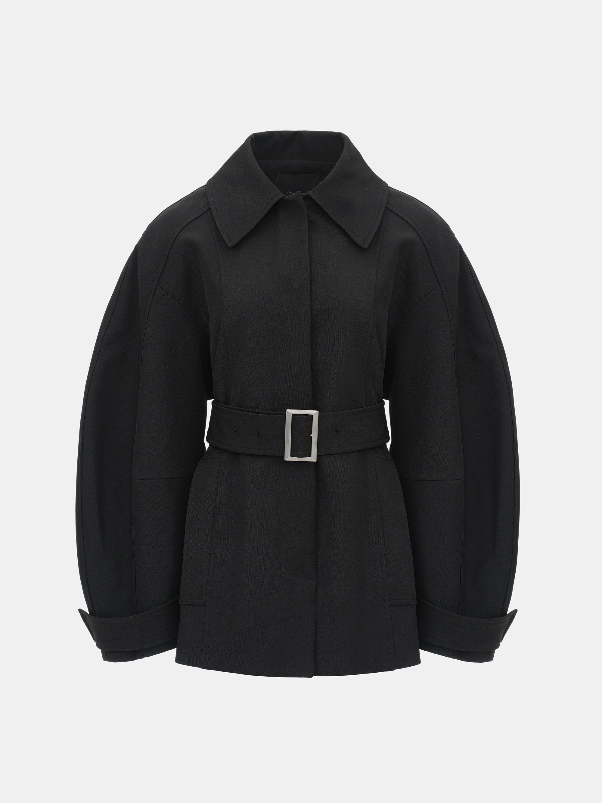 Belted Cocoon Jacket, Black - Image 4