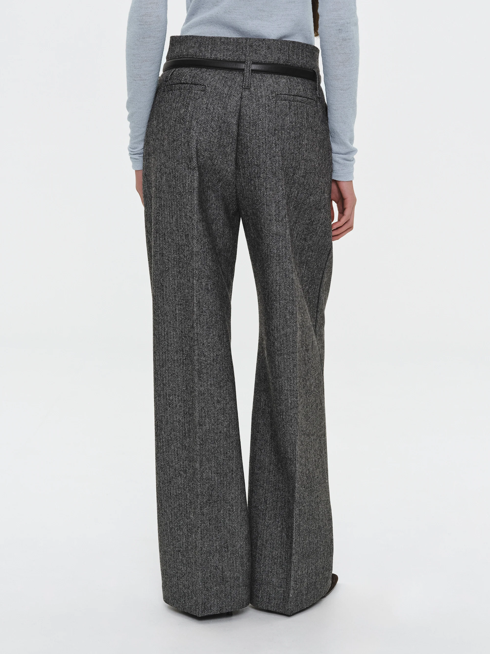 Belted Herringbone Trousers, Black - Image 5