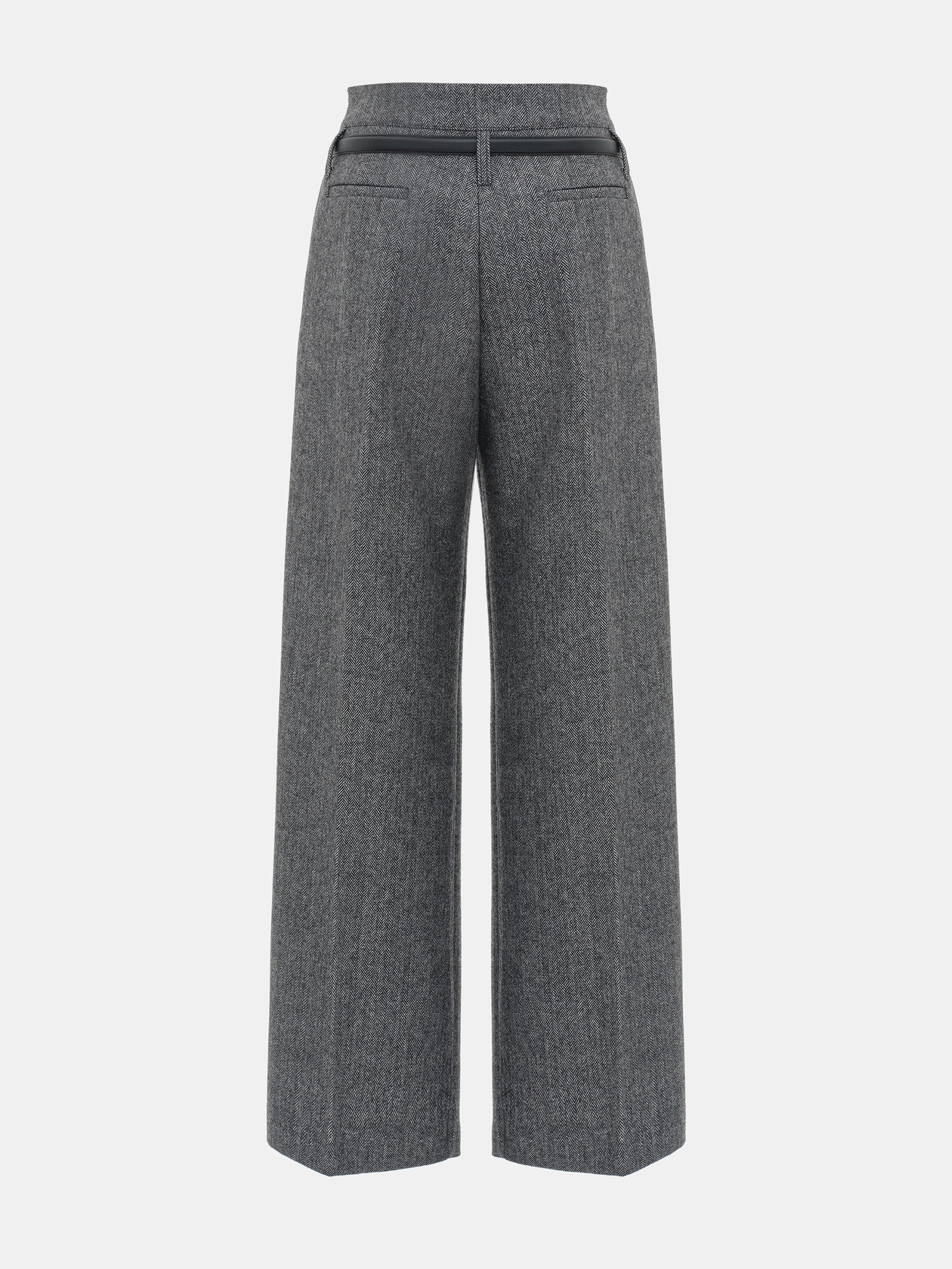Belted Herringbone Trousers, Black - Image 7