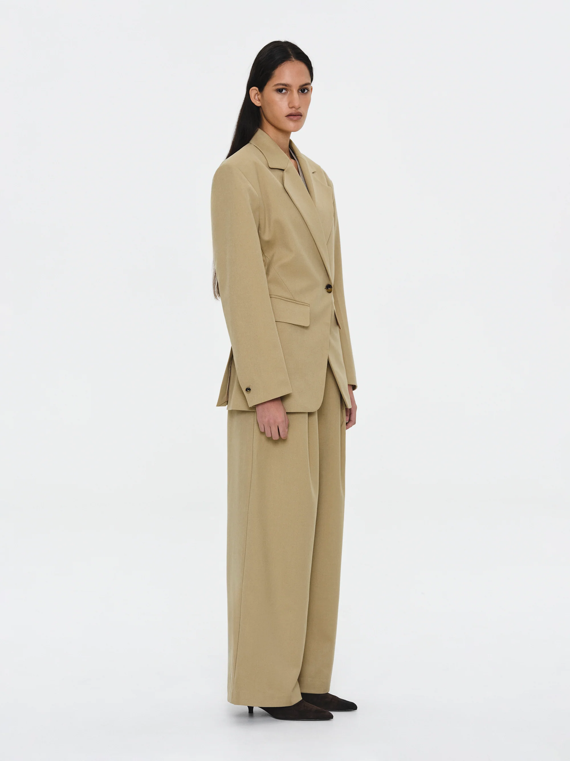 Cinched Suit Blazer, Beige - Image 4