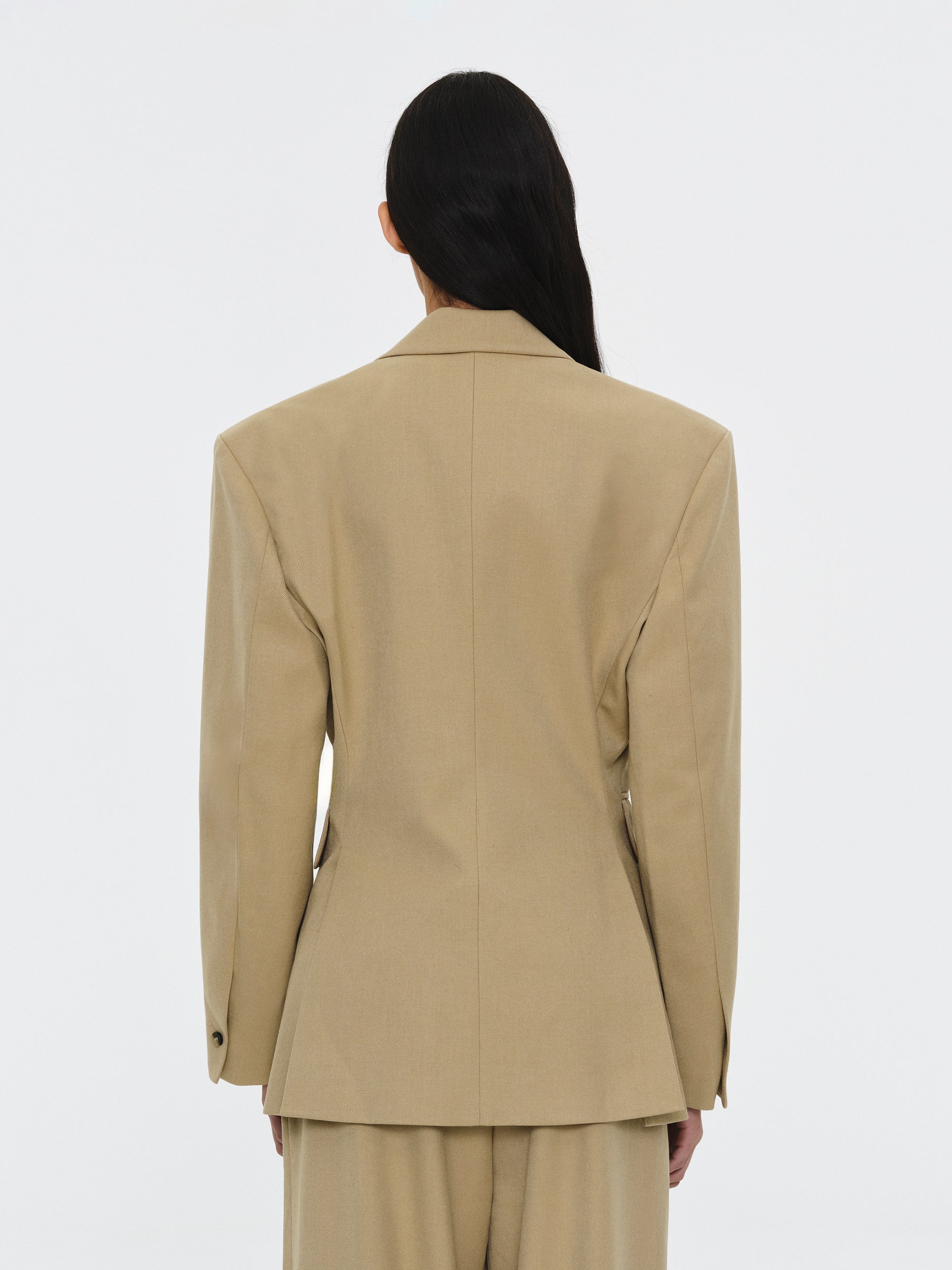 Cinched Suit Blazer, Beige - Image 5