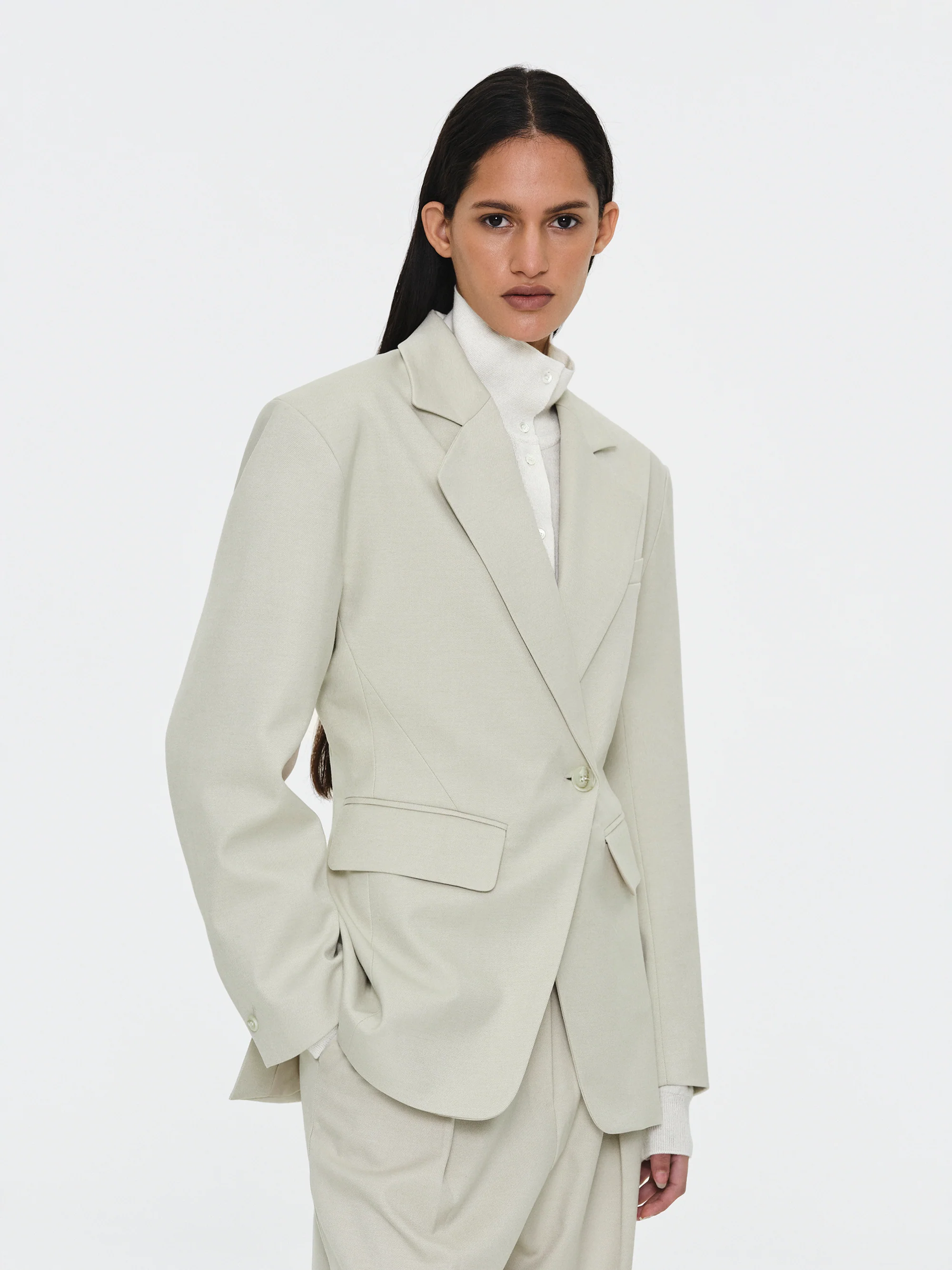 Cinched Suit Blazer, Ivory - Image 3