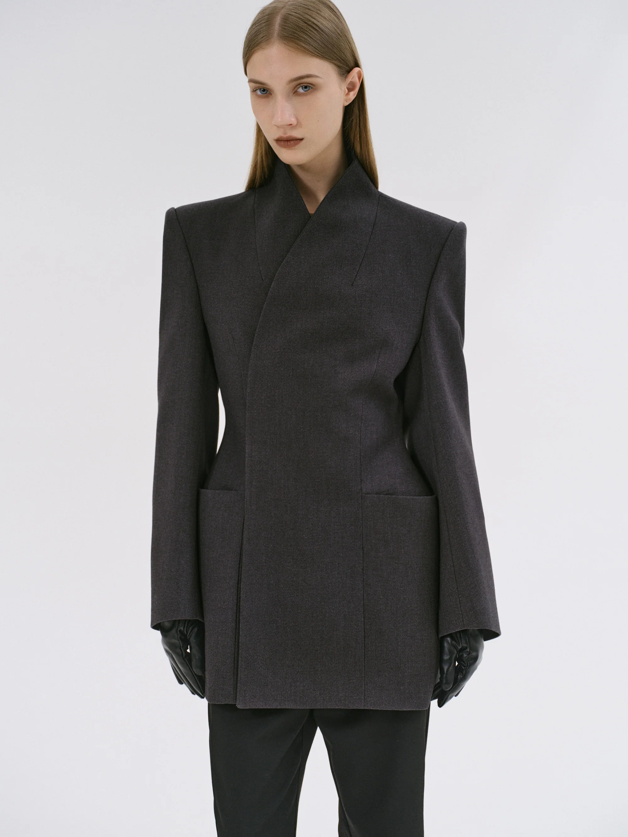 Corrin Wrap Blazer, Charcoal - Image 3