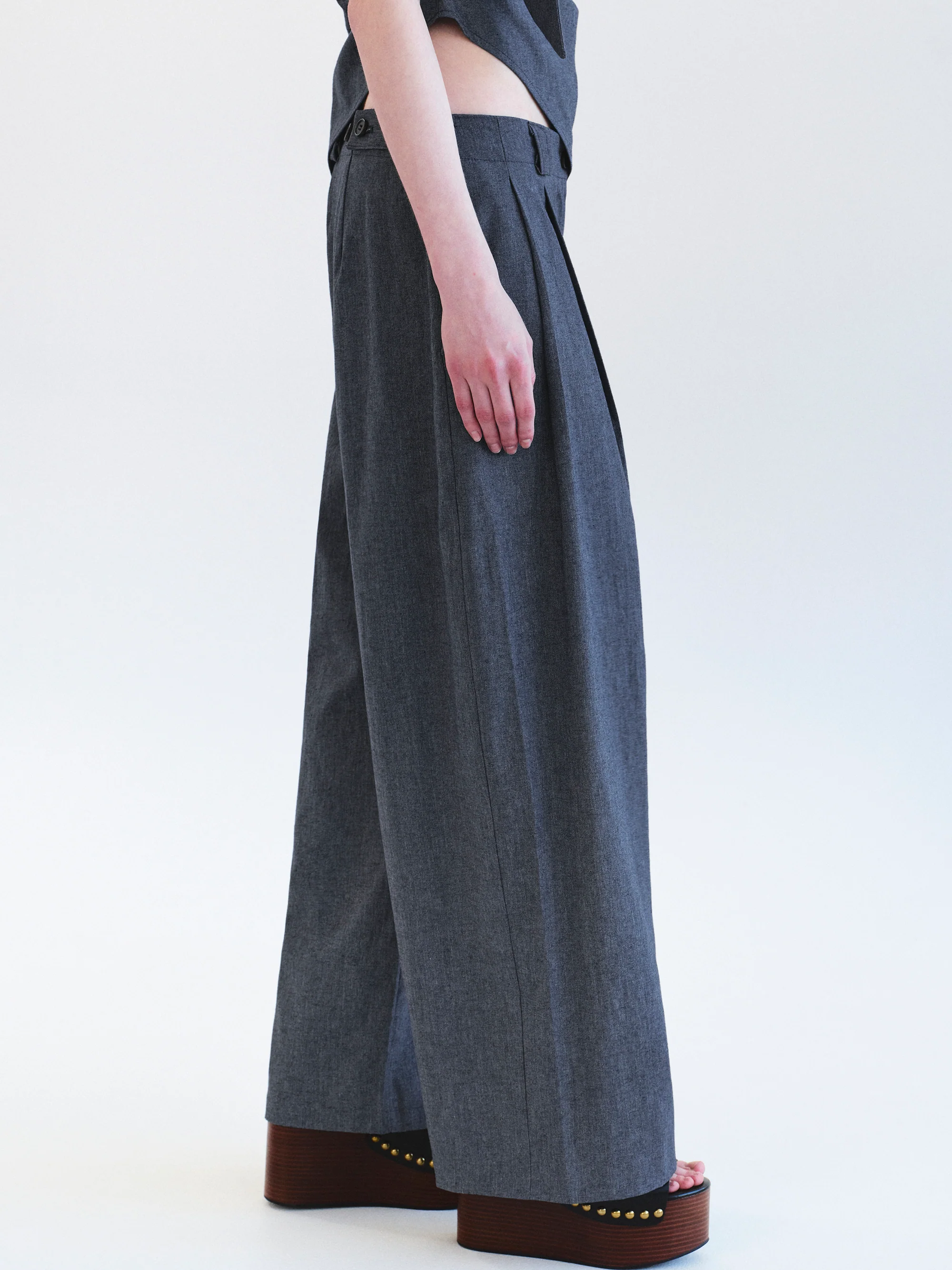 Elvana Pleated Pants, Blue - Image 3