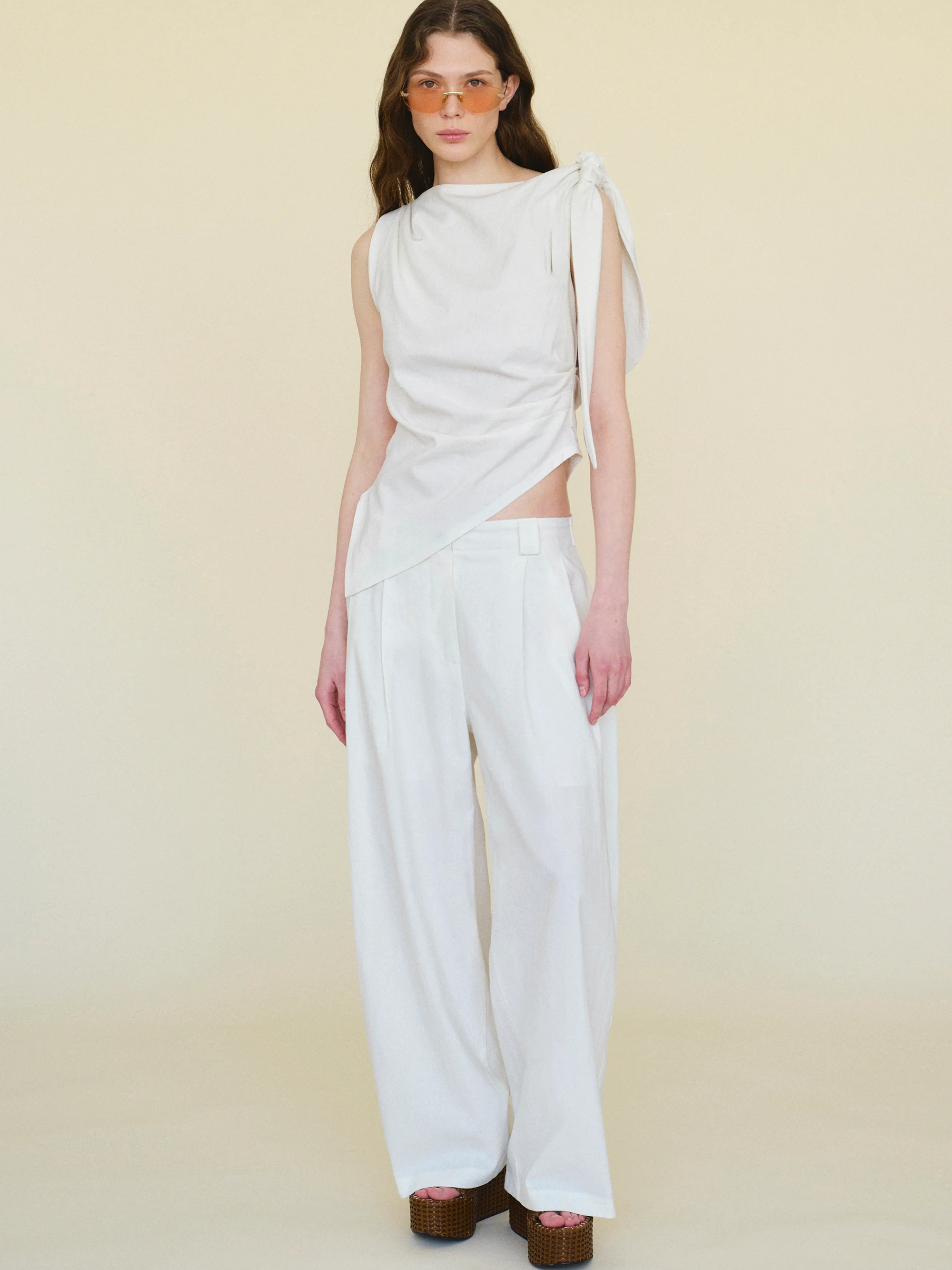 Elvana Pleated Pants, White - Image 3