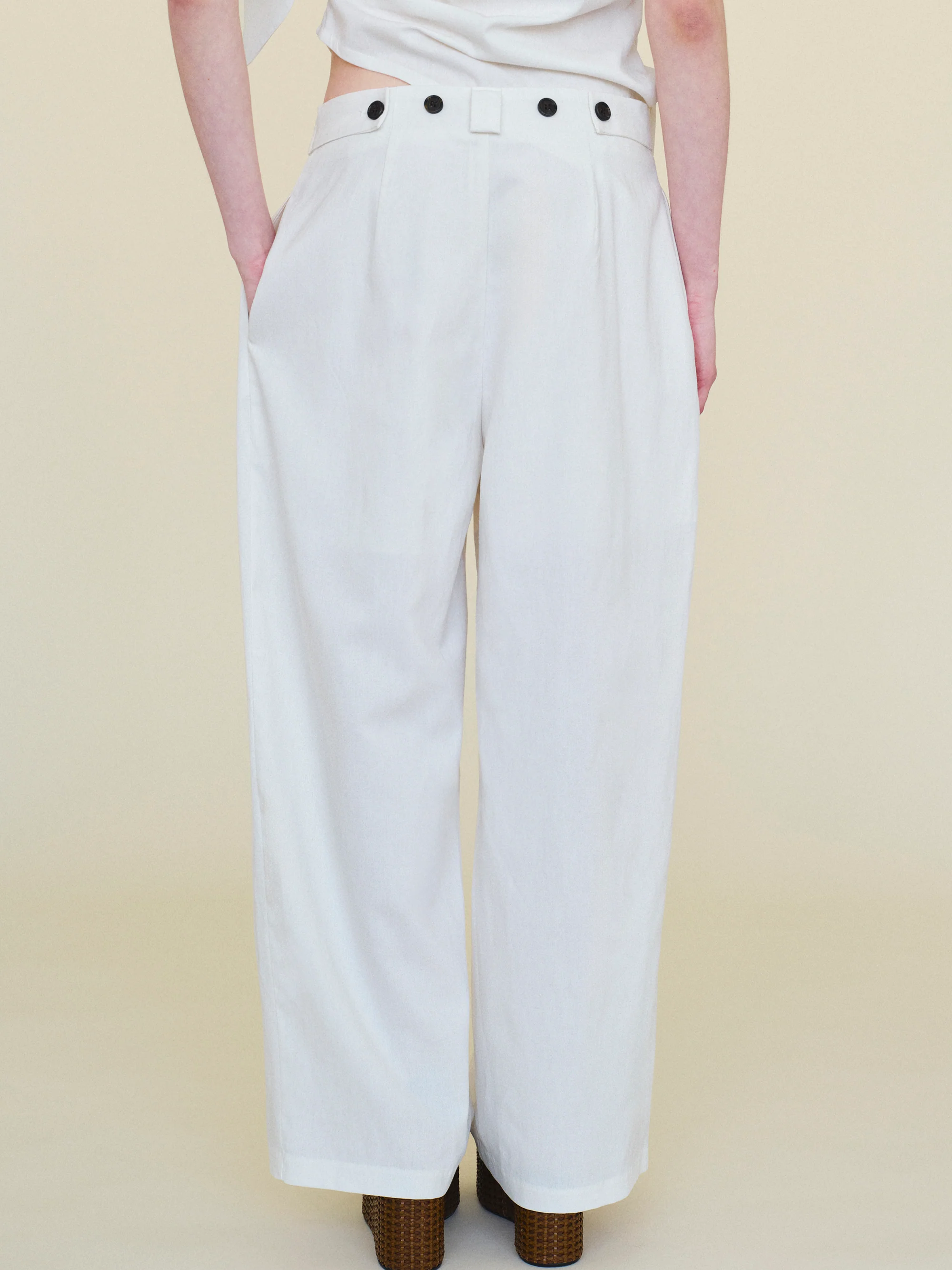 Elvana Pleated Pants, White - Image 5