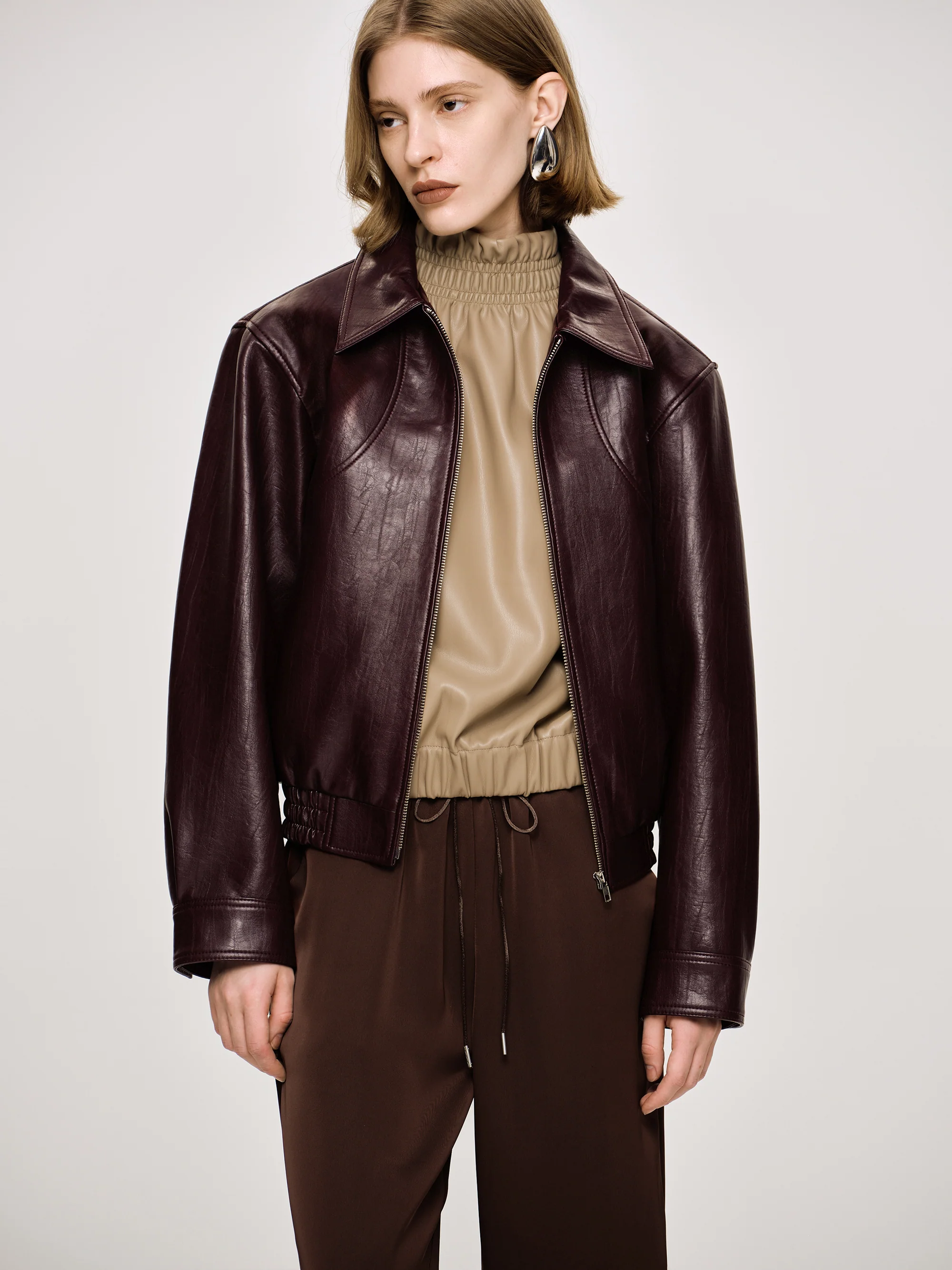 Ennio Faux-Leather Bomber Jacket, Mahogany - Image 4