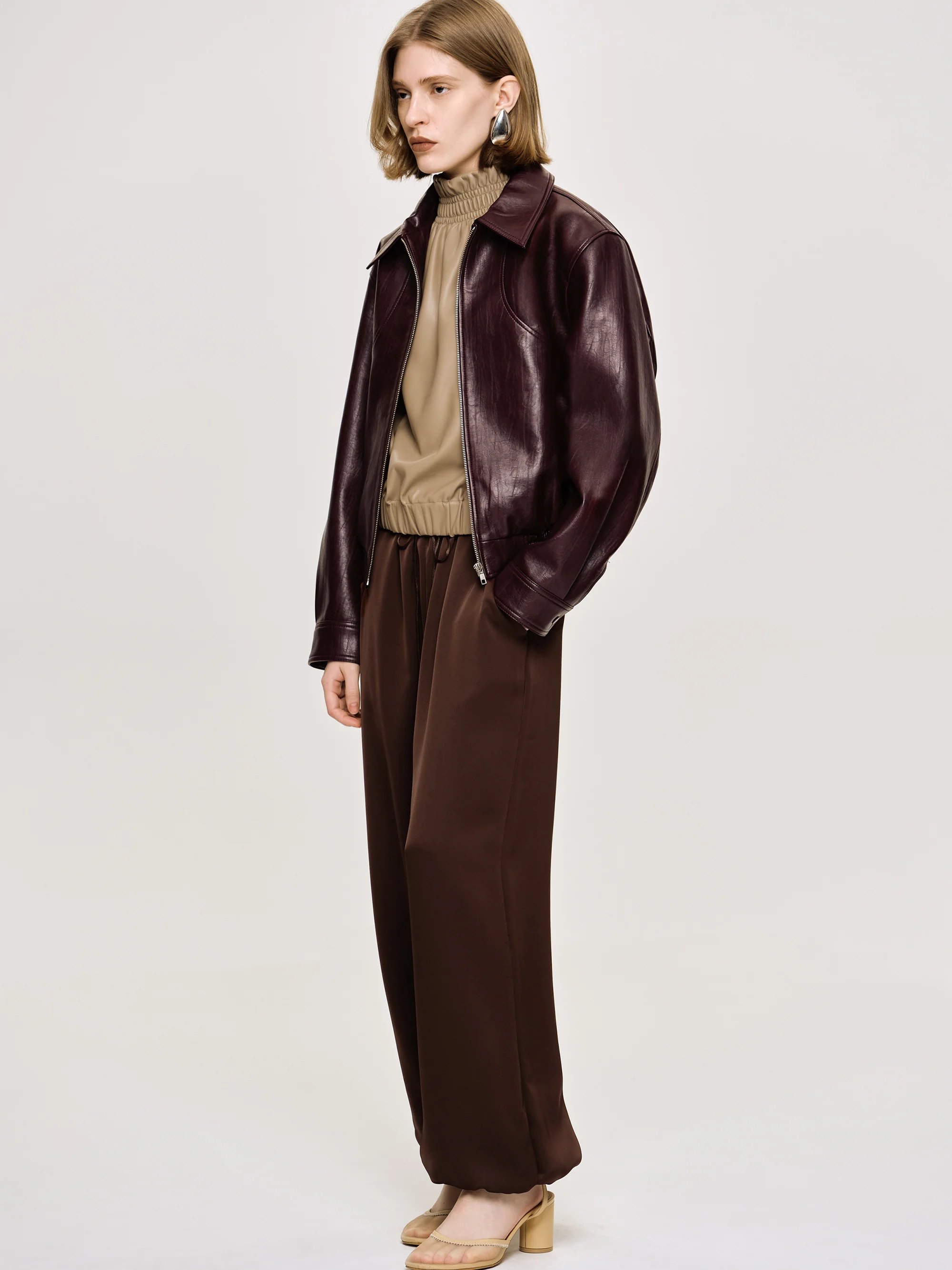 Ennio Faux-Leather Bomber Jacket, Mahogany - Image 5