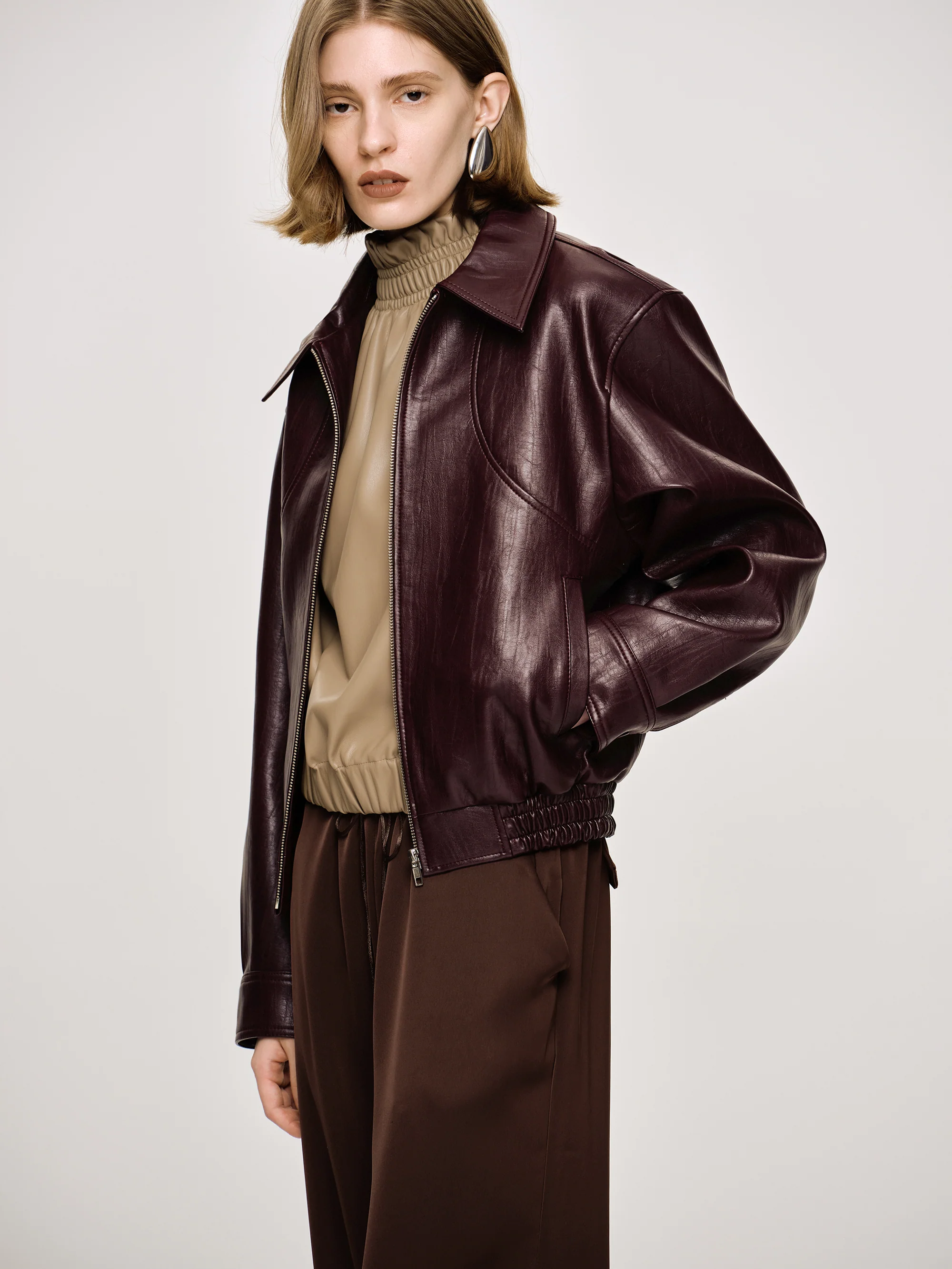 Ennio Faux-Leather Bomber Jacket, Mahogany - Image 6