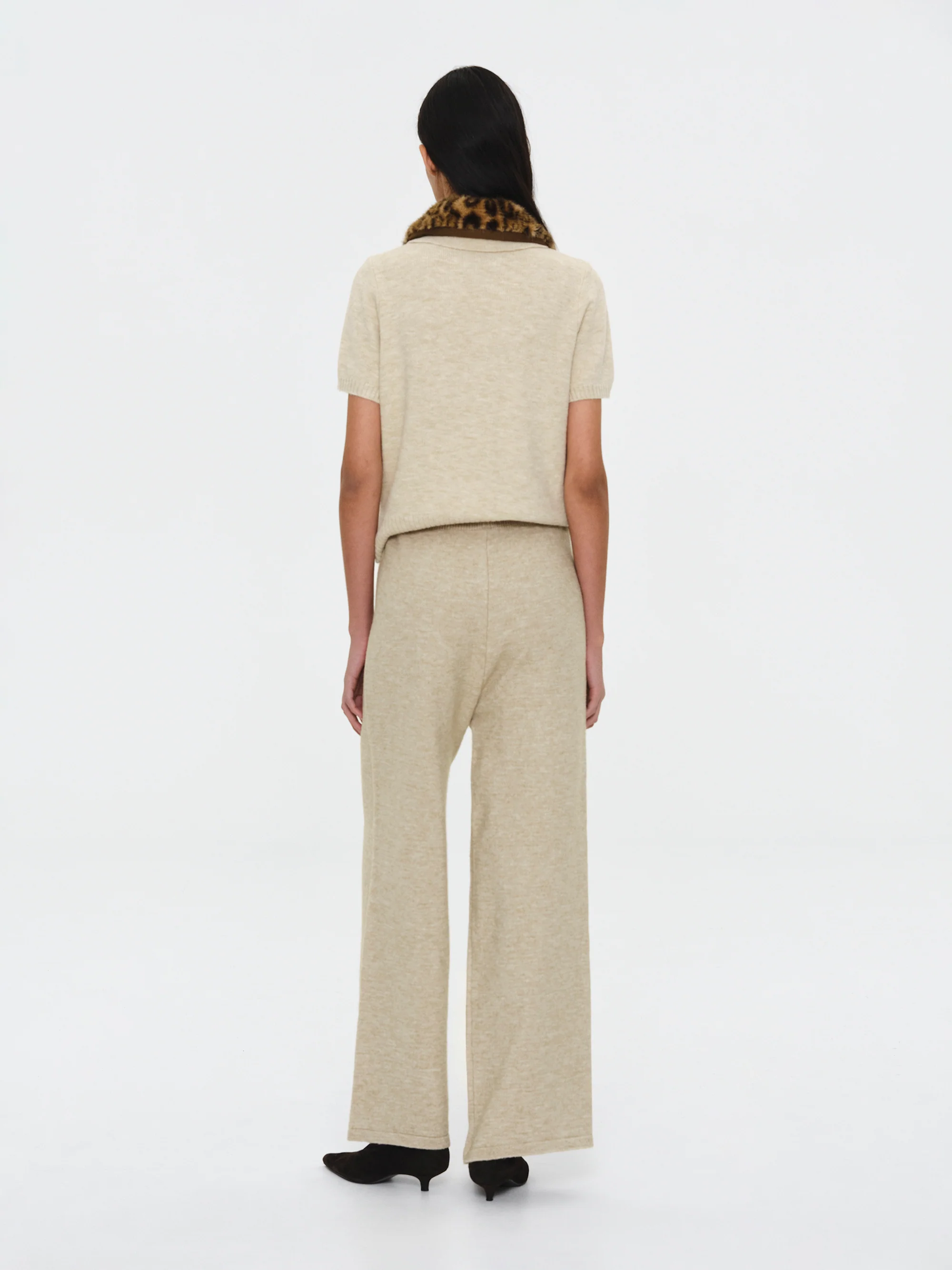 Faux-Fur Collar Knit Top, Beige - Image 6