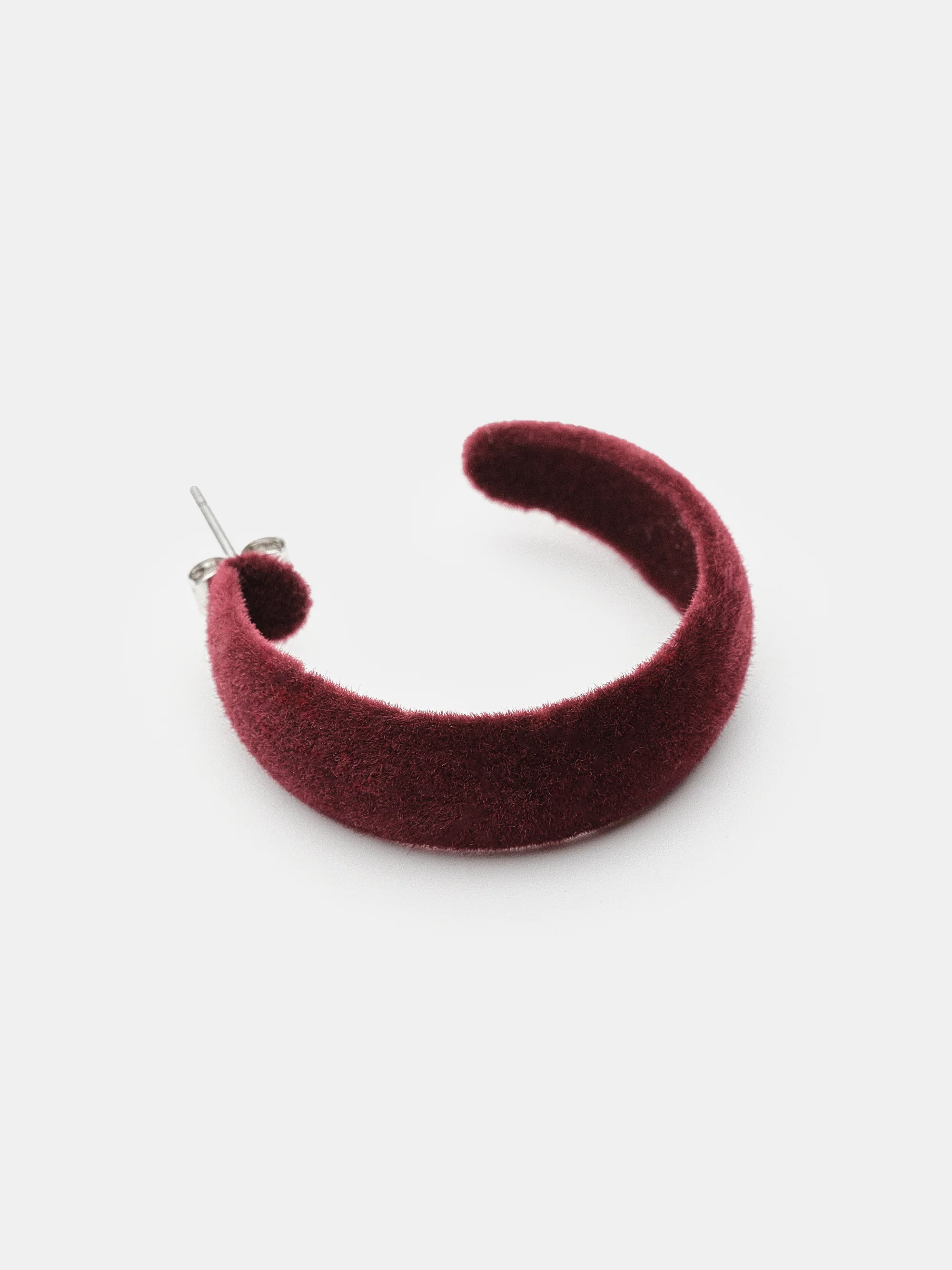 Flocked Slim Hoop Earrings, Burgundy - Image 3