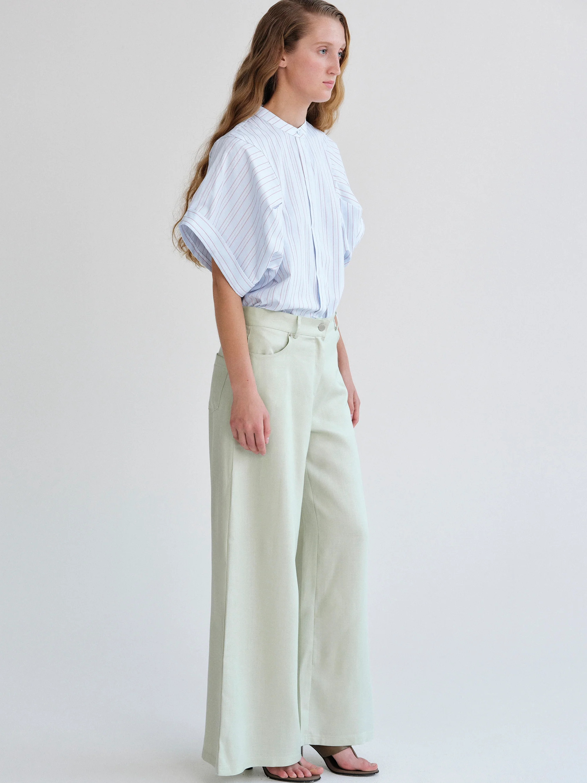 Mirko Fluid Tencel Denim Pants, Mint - Image 5