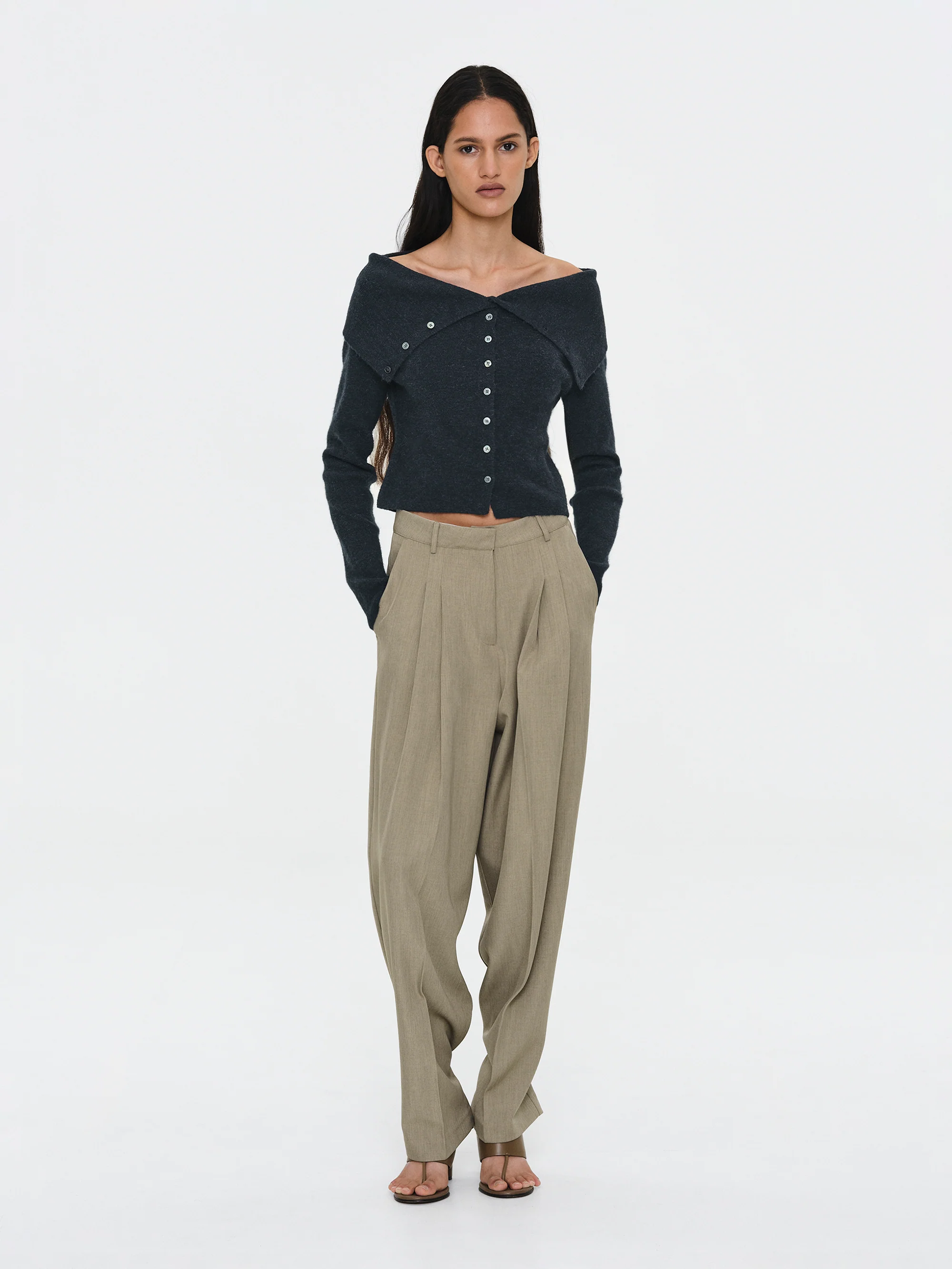 Foldover Button Knit Top, Navy - Image 4