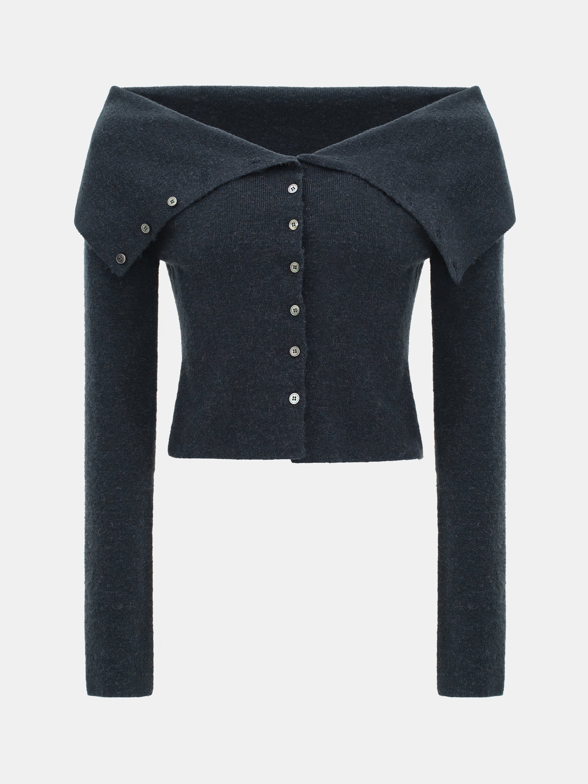 Foldover Button Knit Top, Navy - Image 5