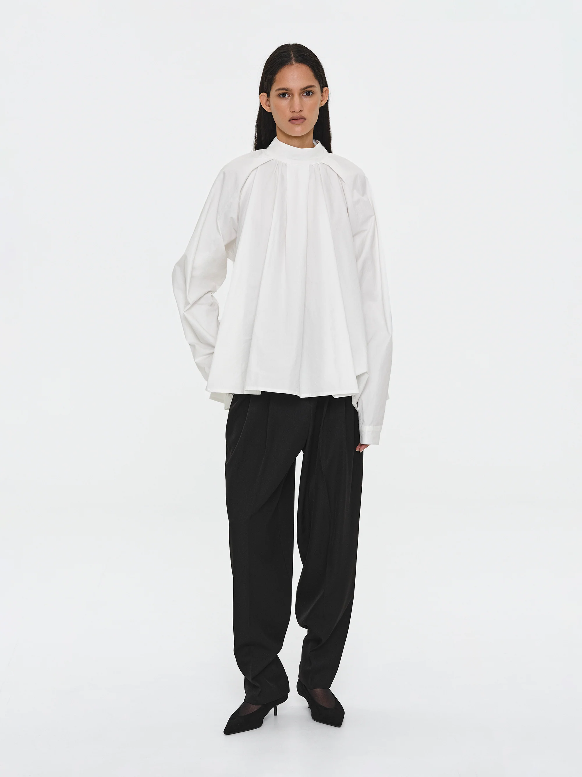 Gathered Poplin Blouse, White - Image 3
