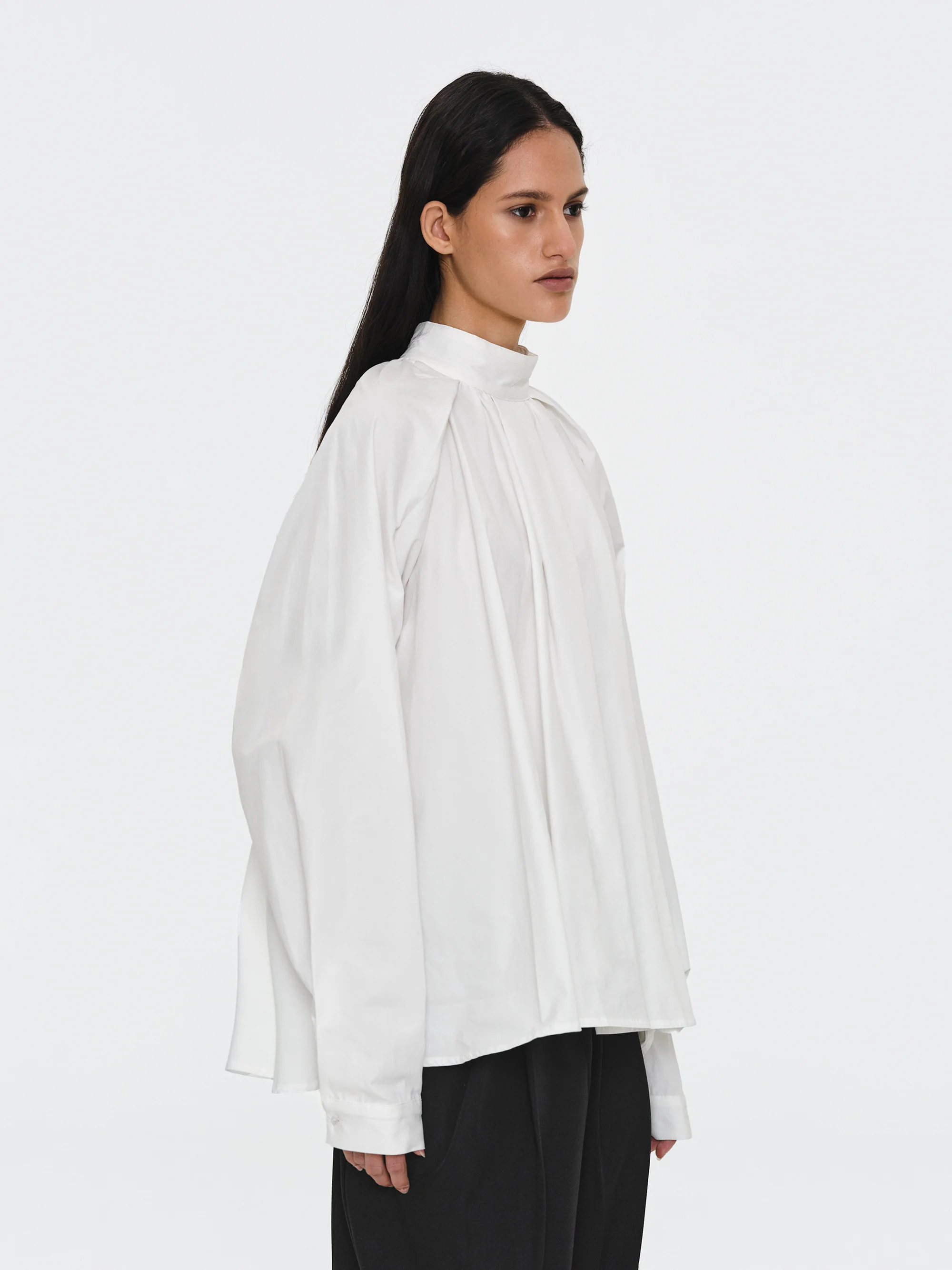 Gathered Poplin Blouse, White - Image 4