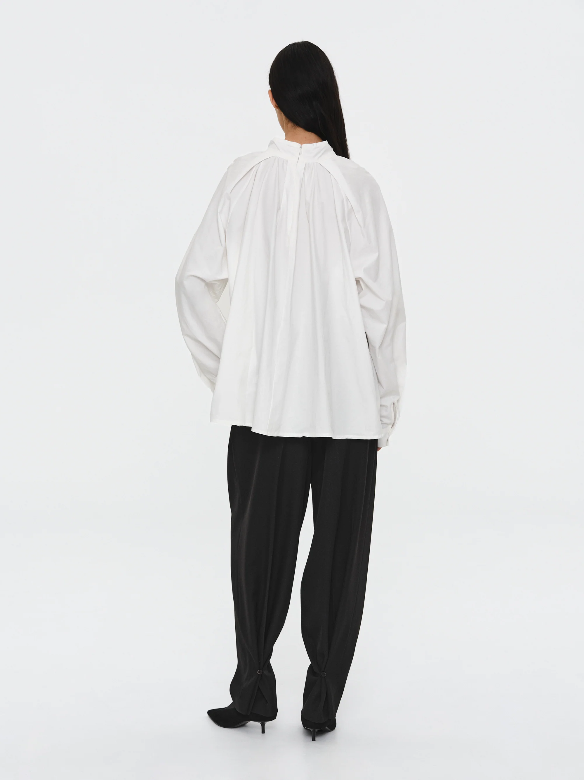 Gathered Poplin Blouse, White - Image 5