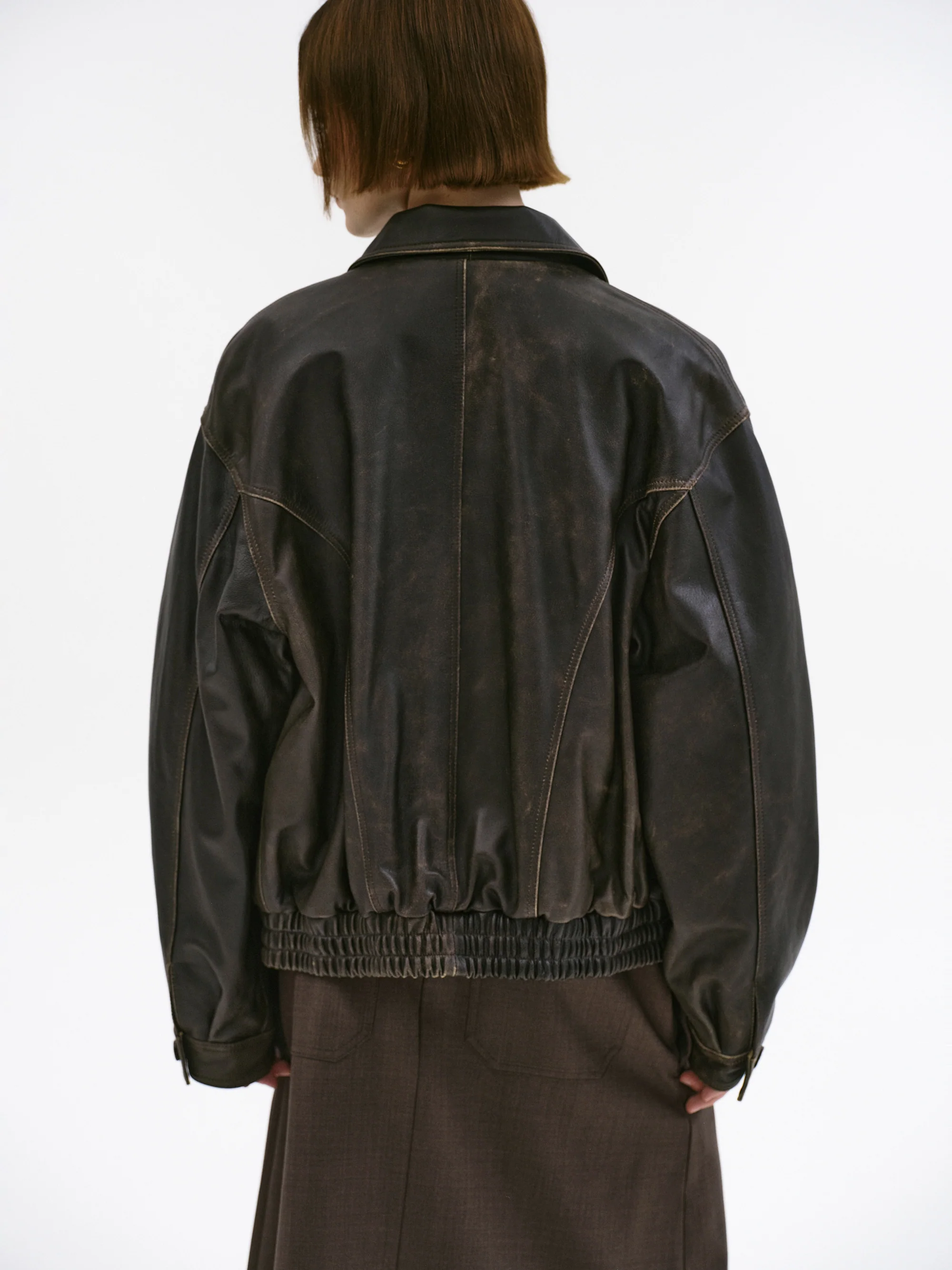Geva Faded Lambskin Bomber Jacket, Brown - Image 8