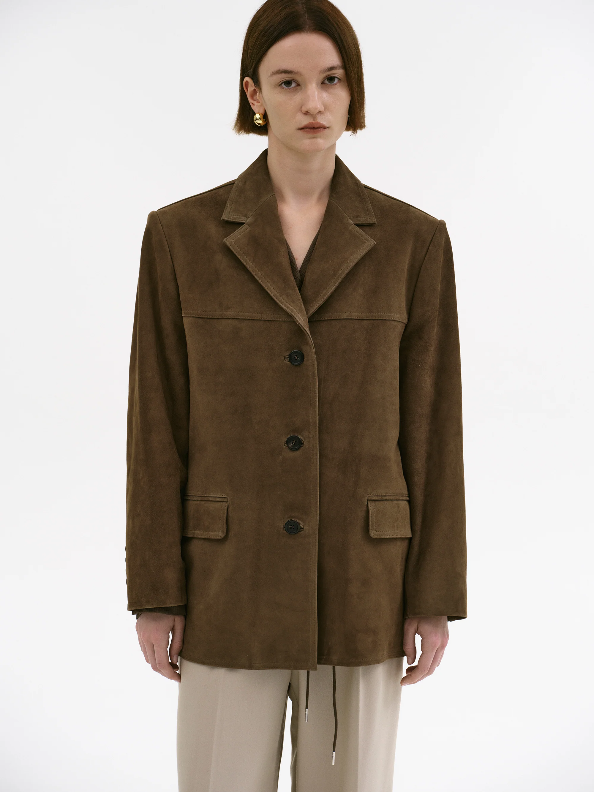 Hailey Lambskin Blazer, Pecan - Image 4