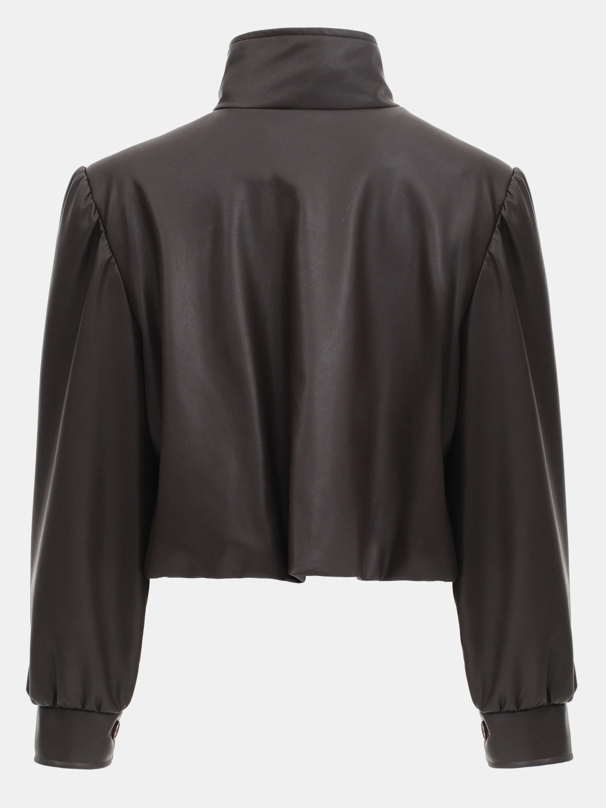 Lalisa Ruched Faux-Leather Bomber, Dark Brown - Image 5