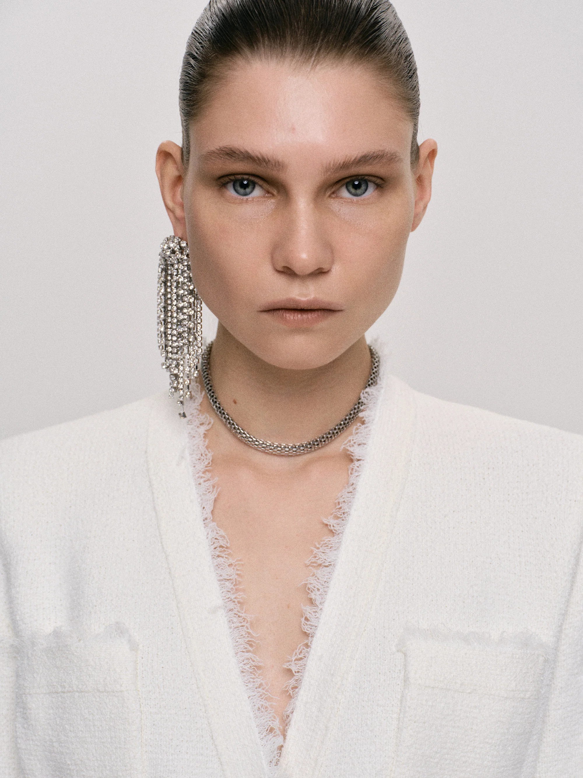 Long Rhinestone Earrings, Silver - Image 4