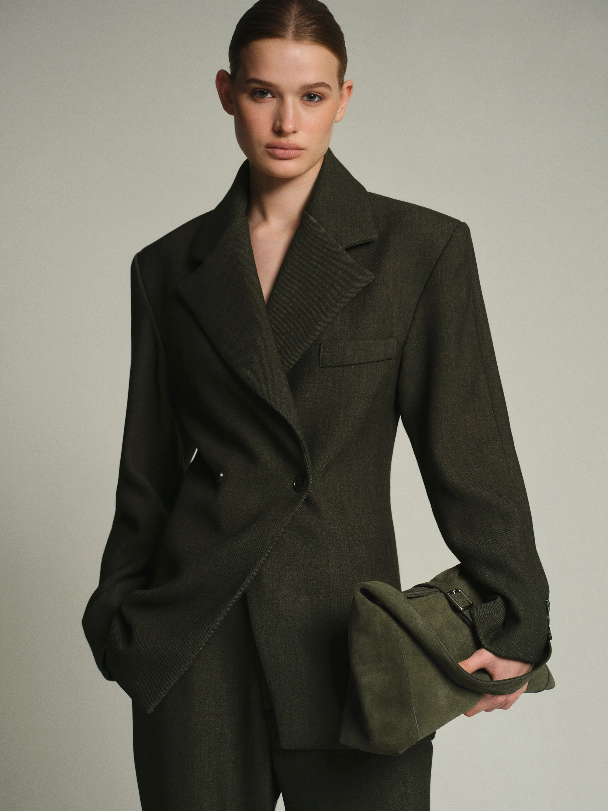 Nangy Double Breasted Cinched Blazer, Khaki - Image 4