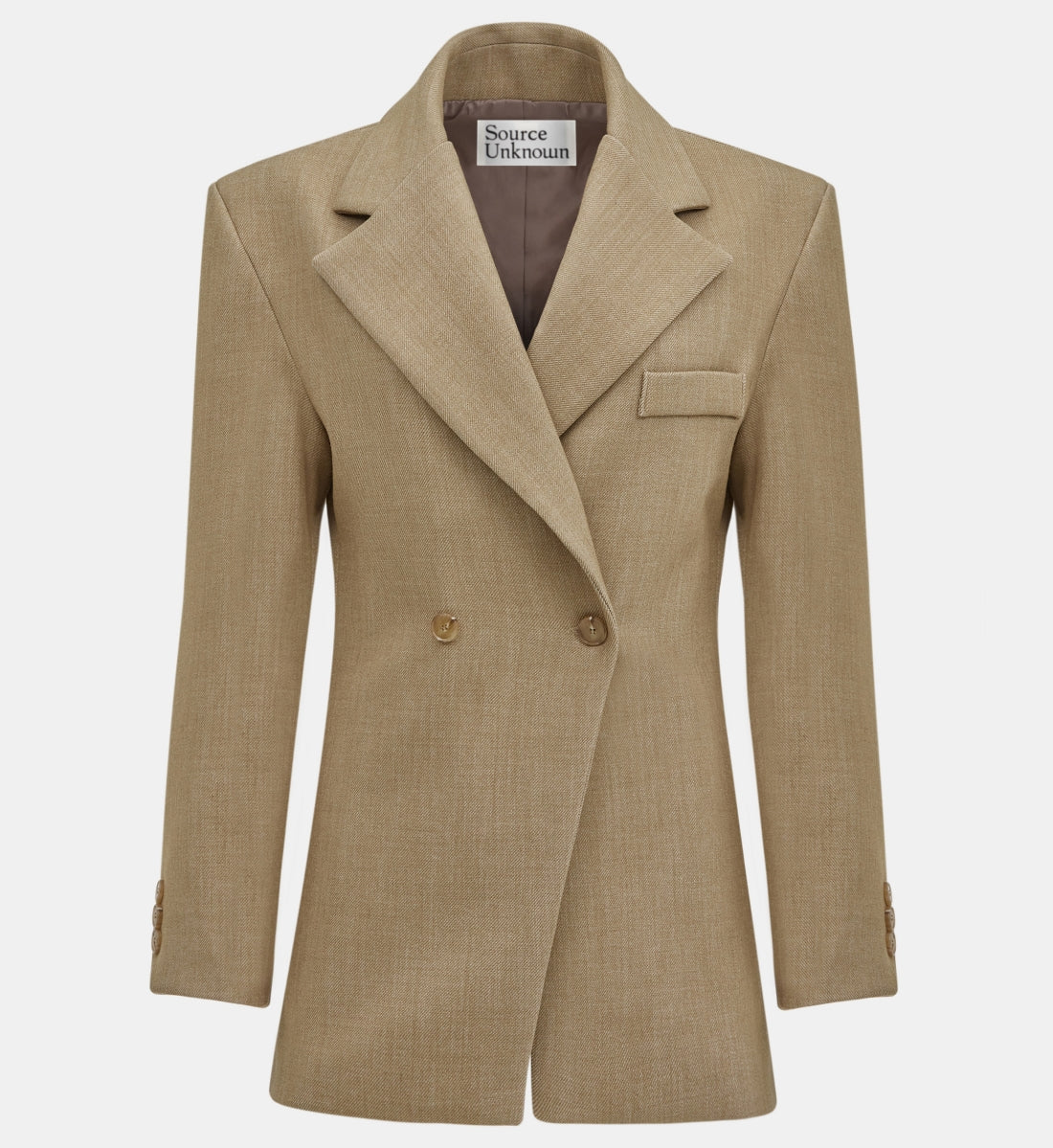 Nangy Double Breasted Cinched Blazer, Tan - Image 4