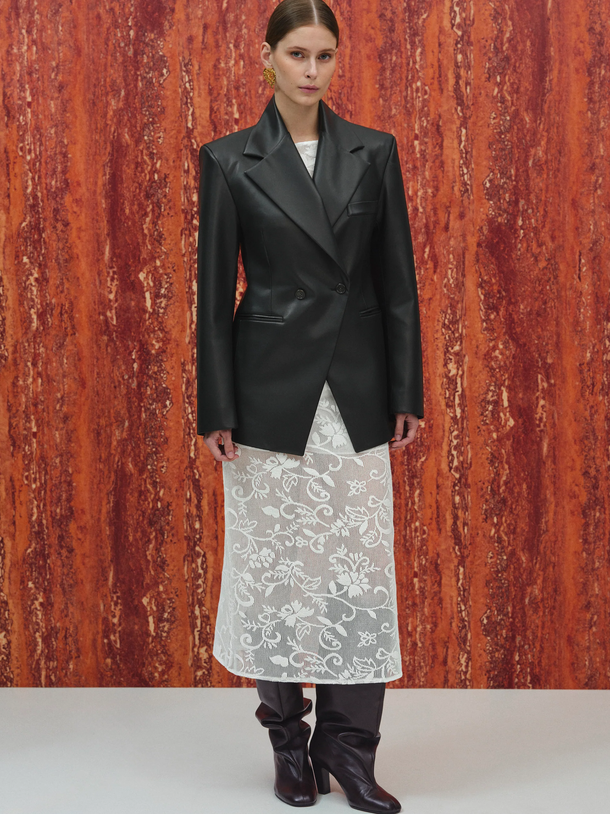 Nangy Faux-Leather Cinched Blazer, Black - Image 3