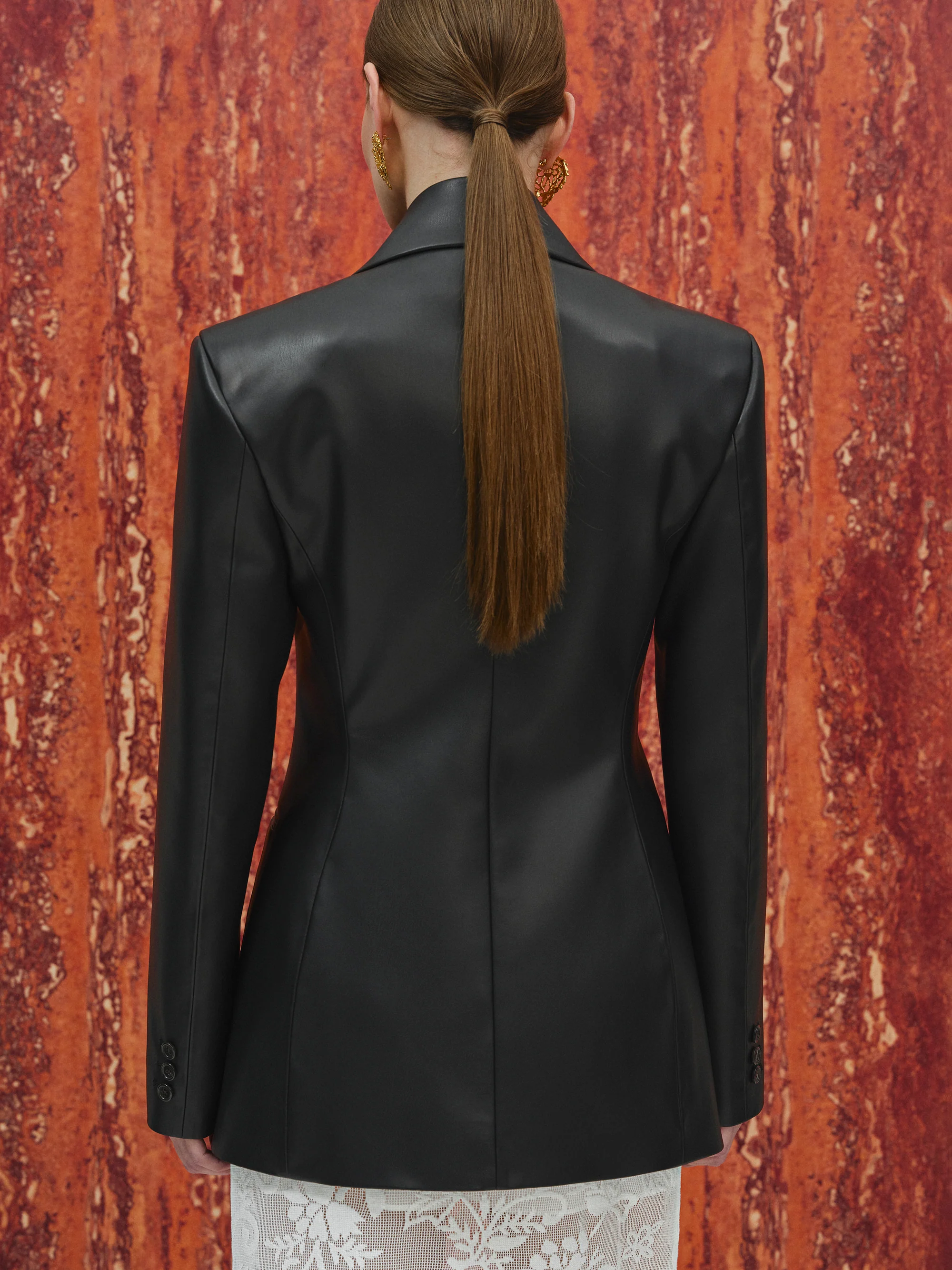 Nangy Faux-Leather Cinched Blazer, Black - Image 4