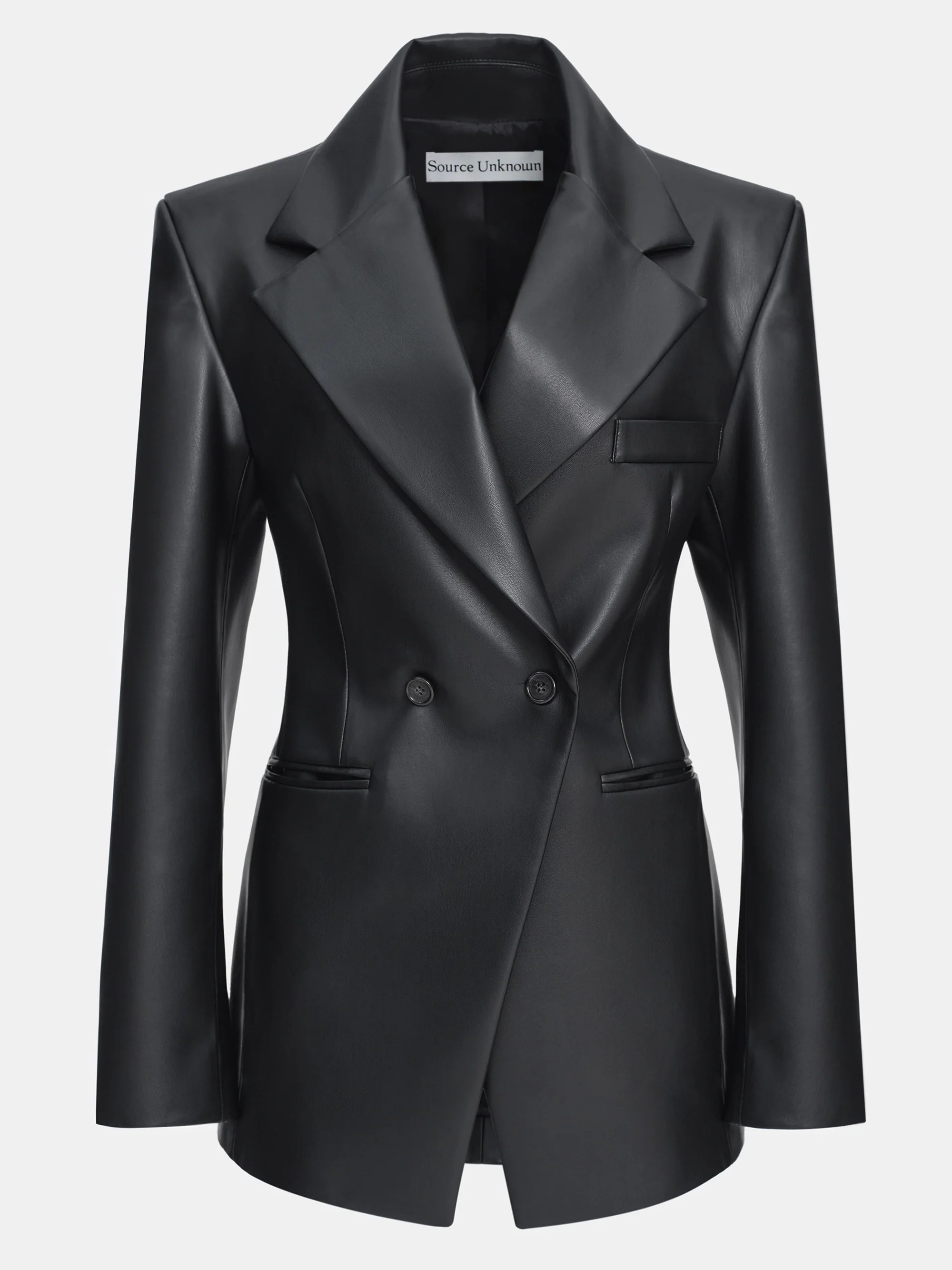 Nangy Faux-Leather Cinched Blazer, Black - Image 5
