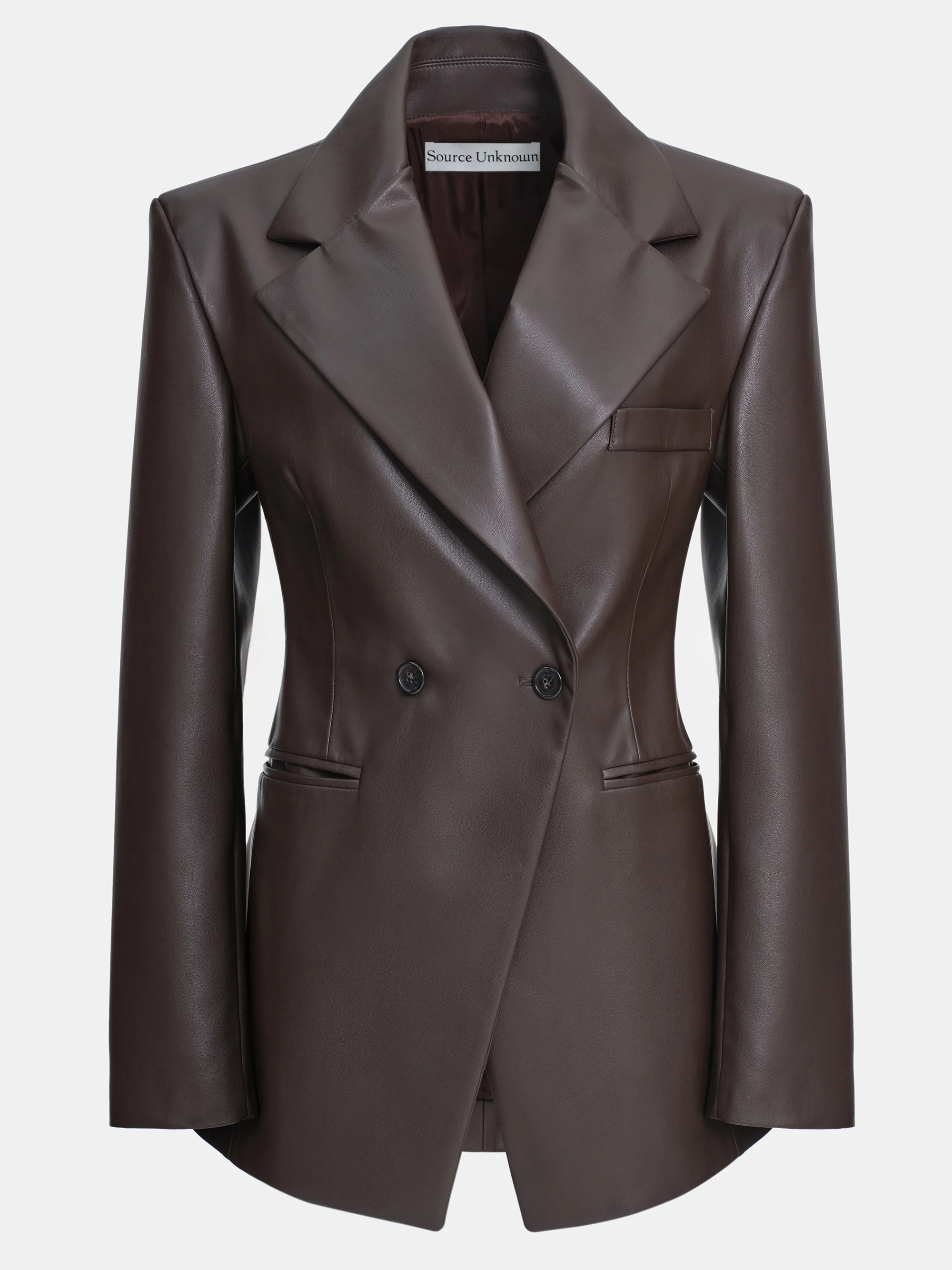 Nangy Faux-Leather Cinched Blazer, Brown - Image 6