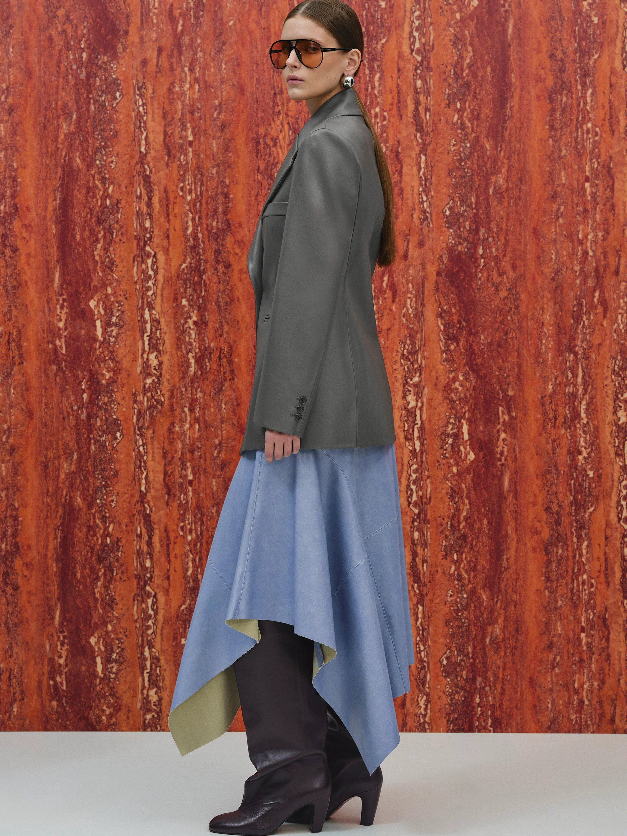 Nangy Faux-Leather Cinched Blazer, Grey - Image 4