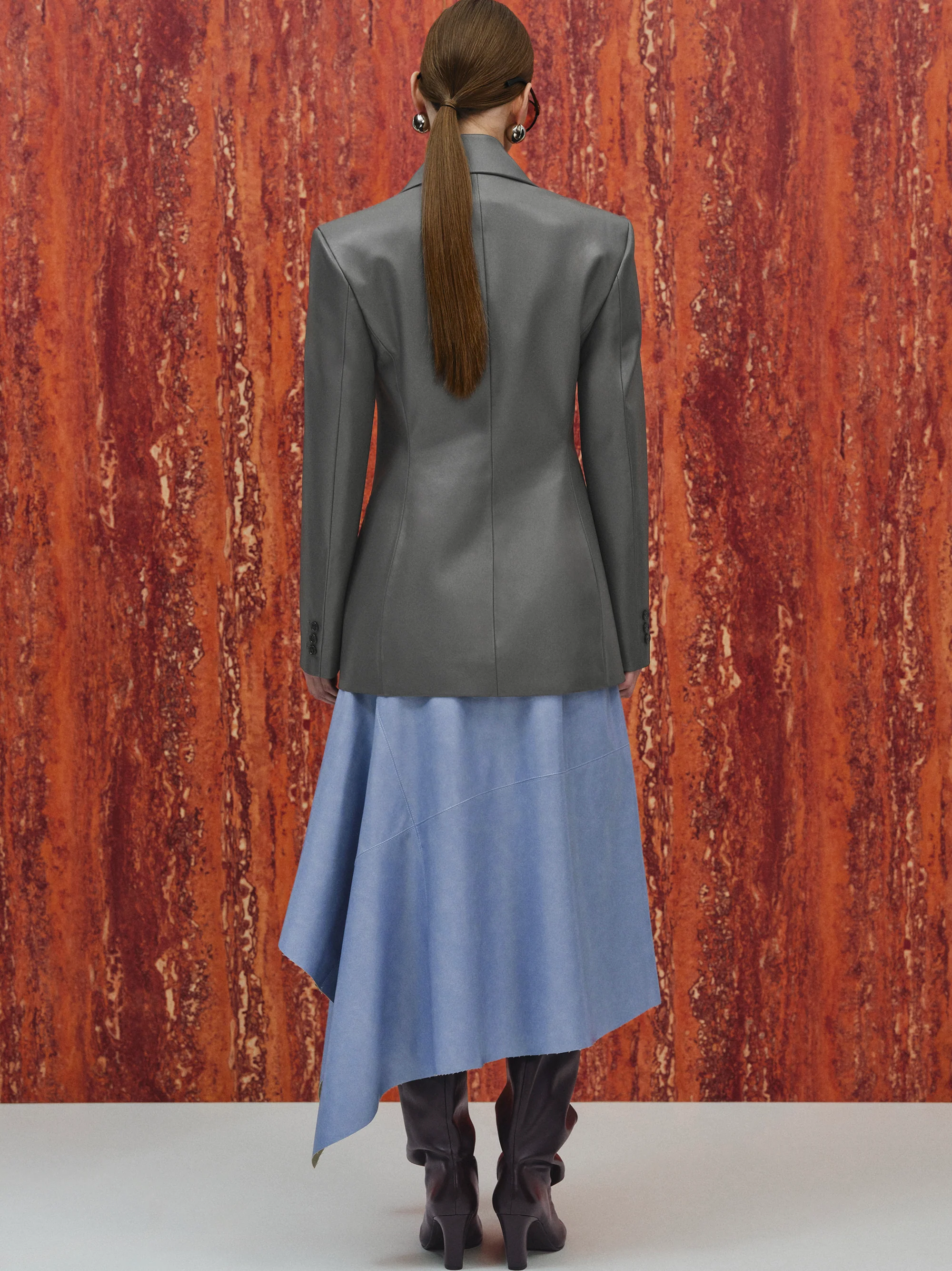 Nangy Faux-Leather Cinched Blazer, Grey - Image 5
