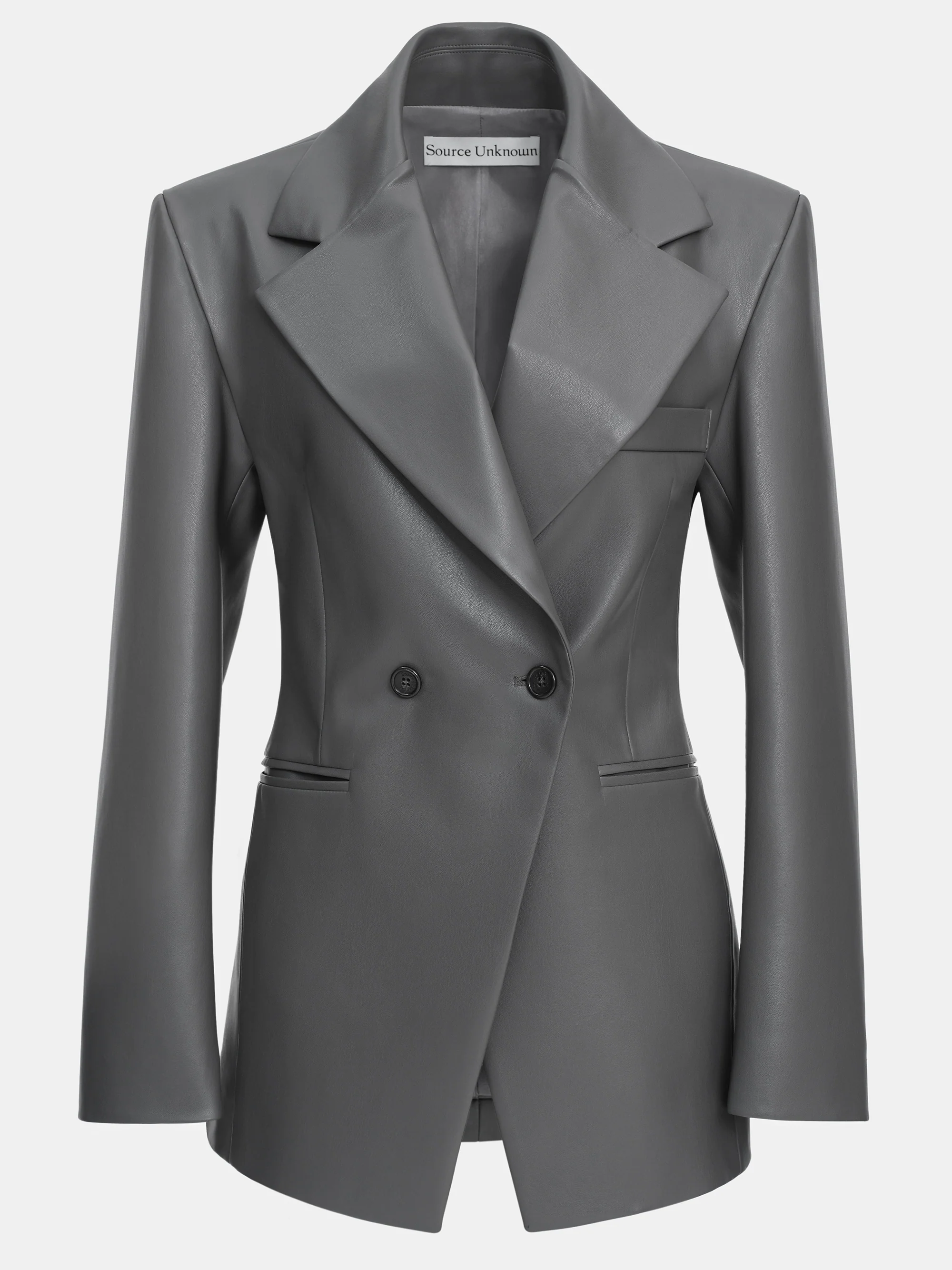 Nangy Faux-Leather Cinched Blazer, Grey - Image 6