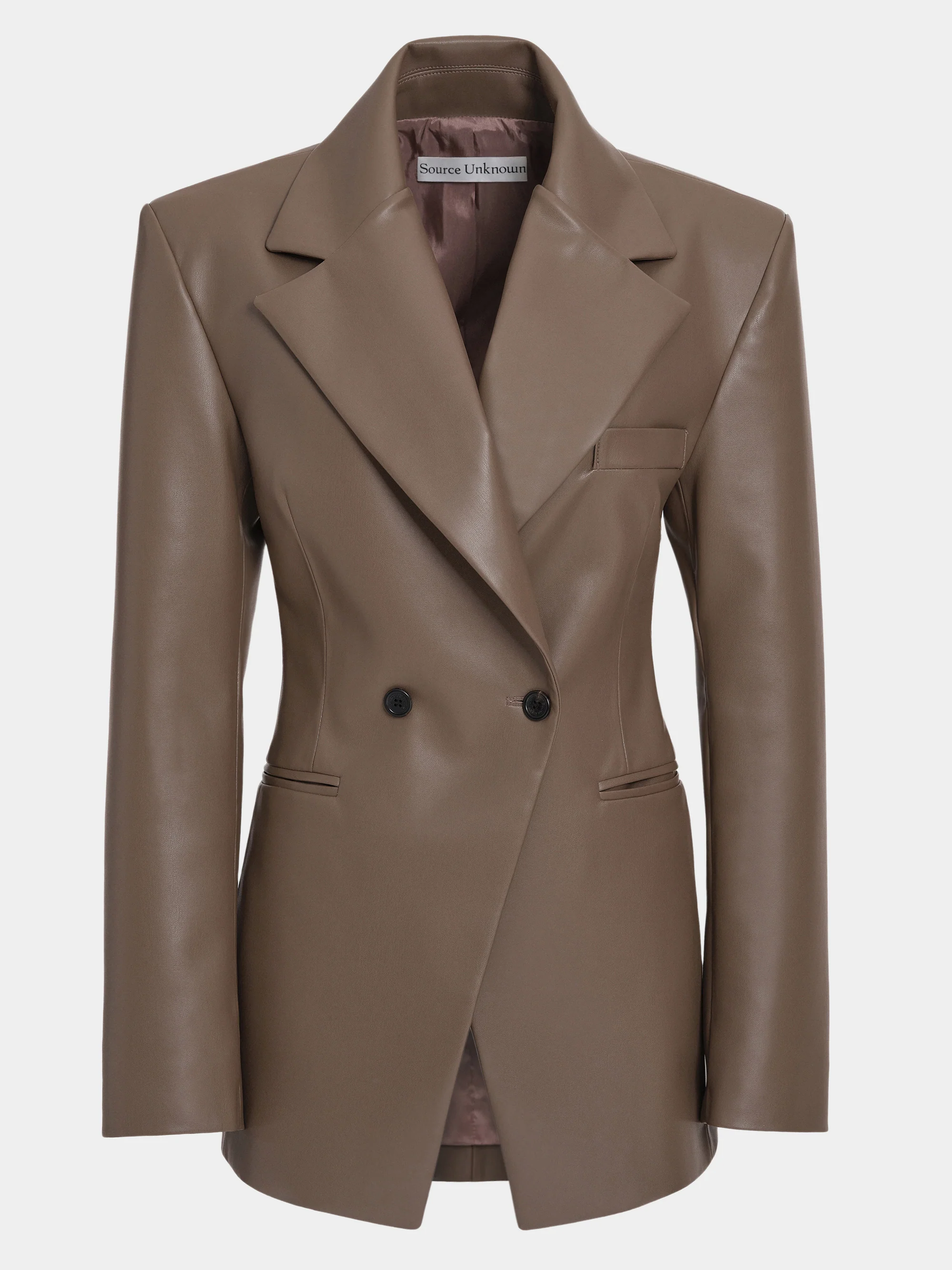 Nangy Faux-Leather Cinched Blazer, Tan - Image 6
