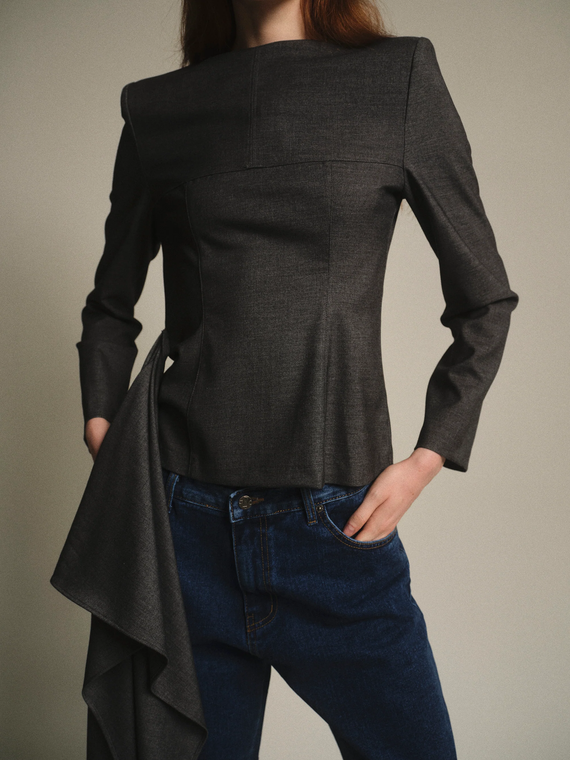 Nevis Asymmetric Panel Top, Charcoal - Image 3