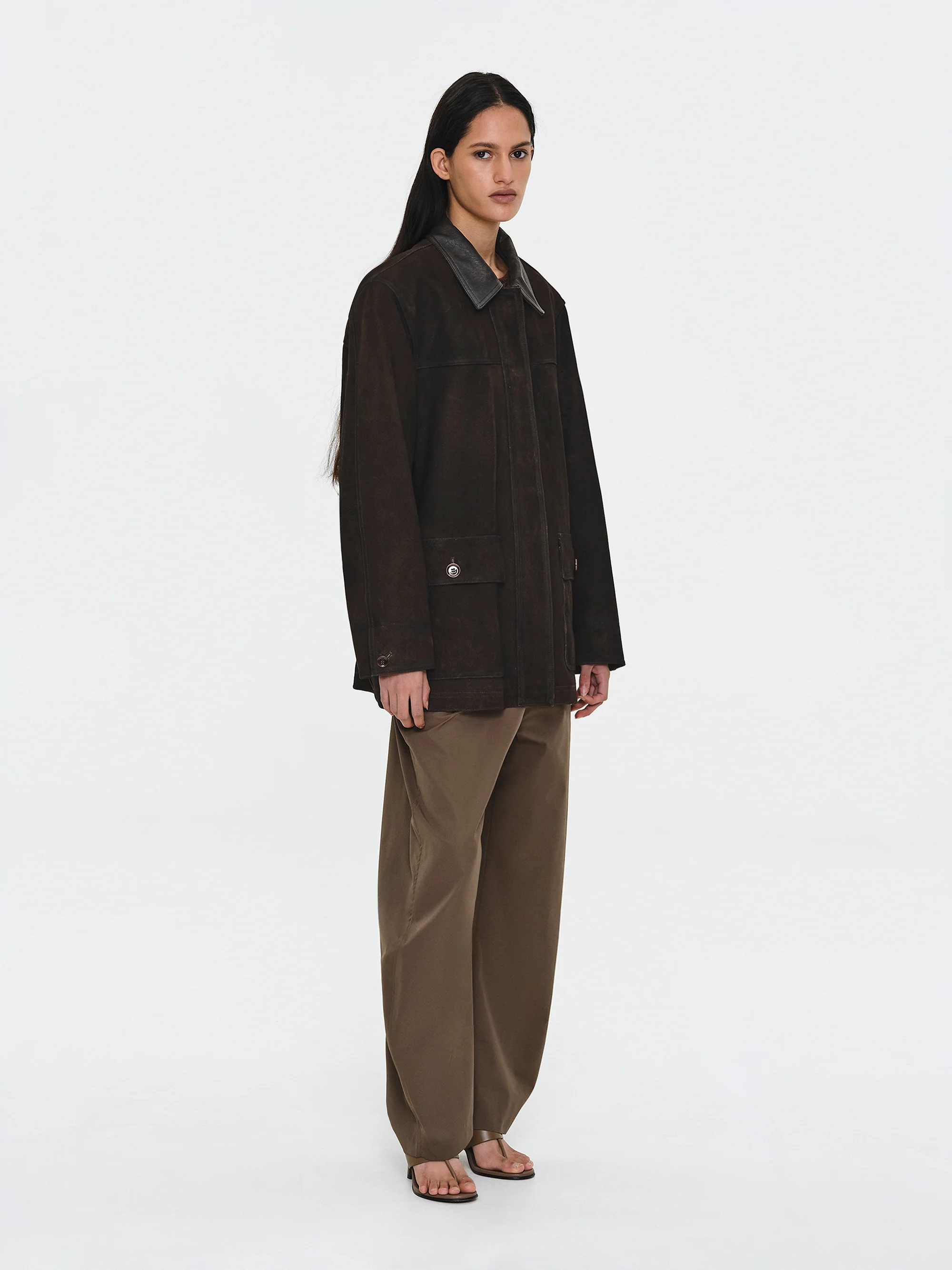 Paneled Barn Suede Jacket, Brown - Image 3
