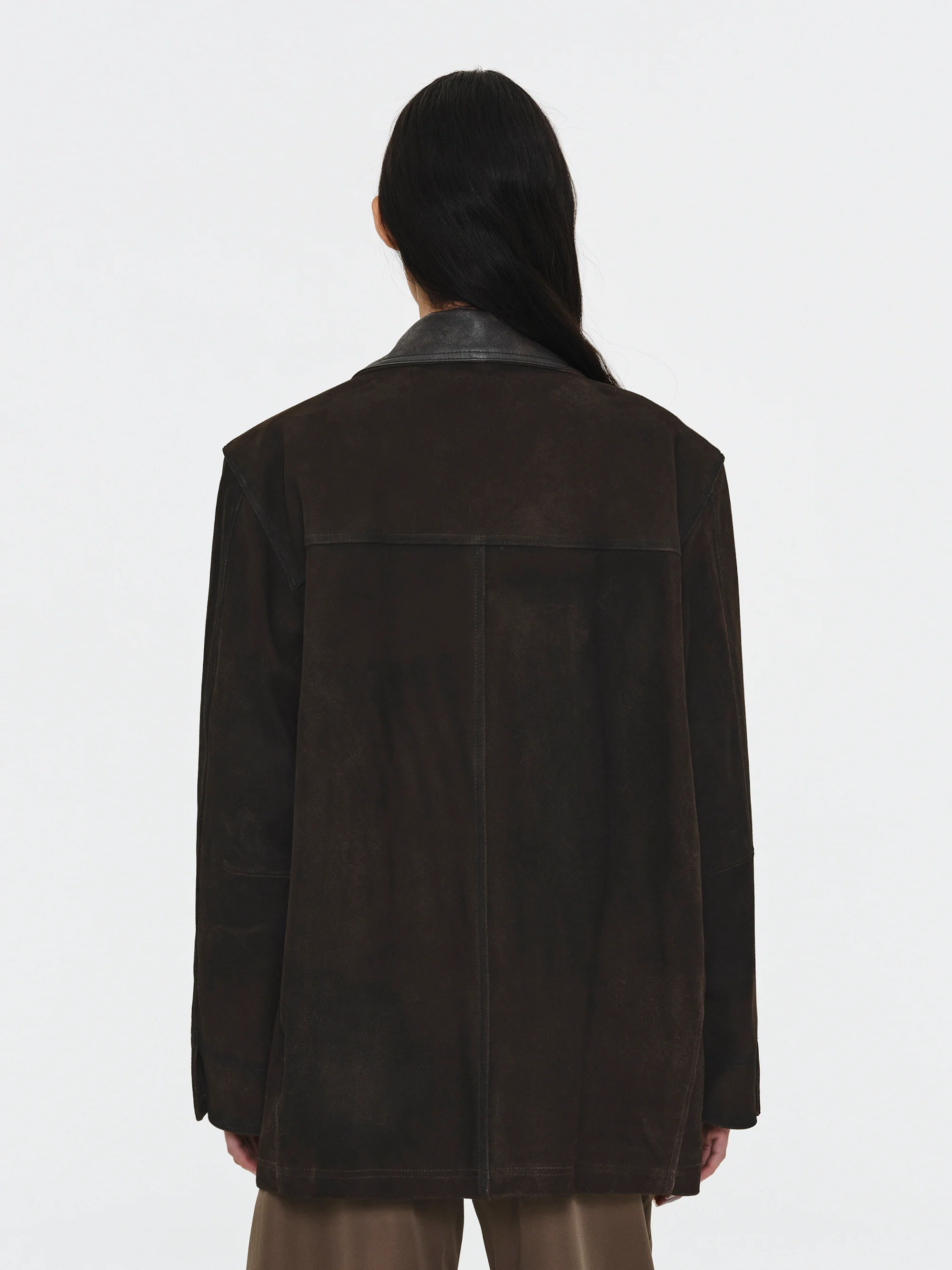 Paneled Barn Suede Jacket, Brown - Image 4
