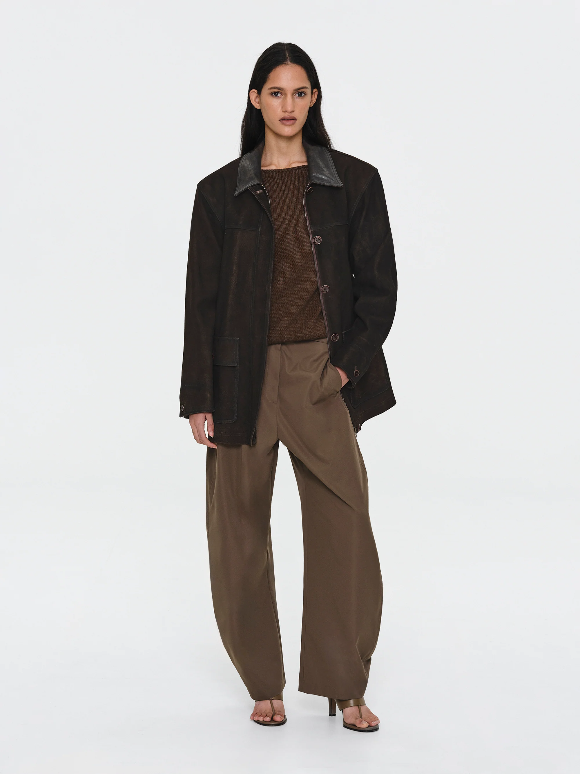 Paneled Barn Suede Jacket, Brown - Image 5
