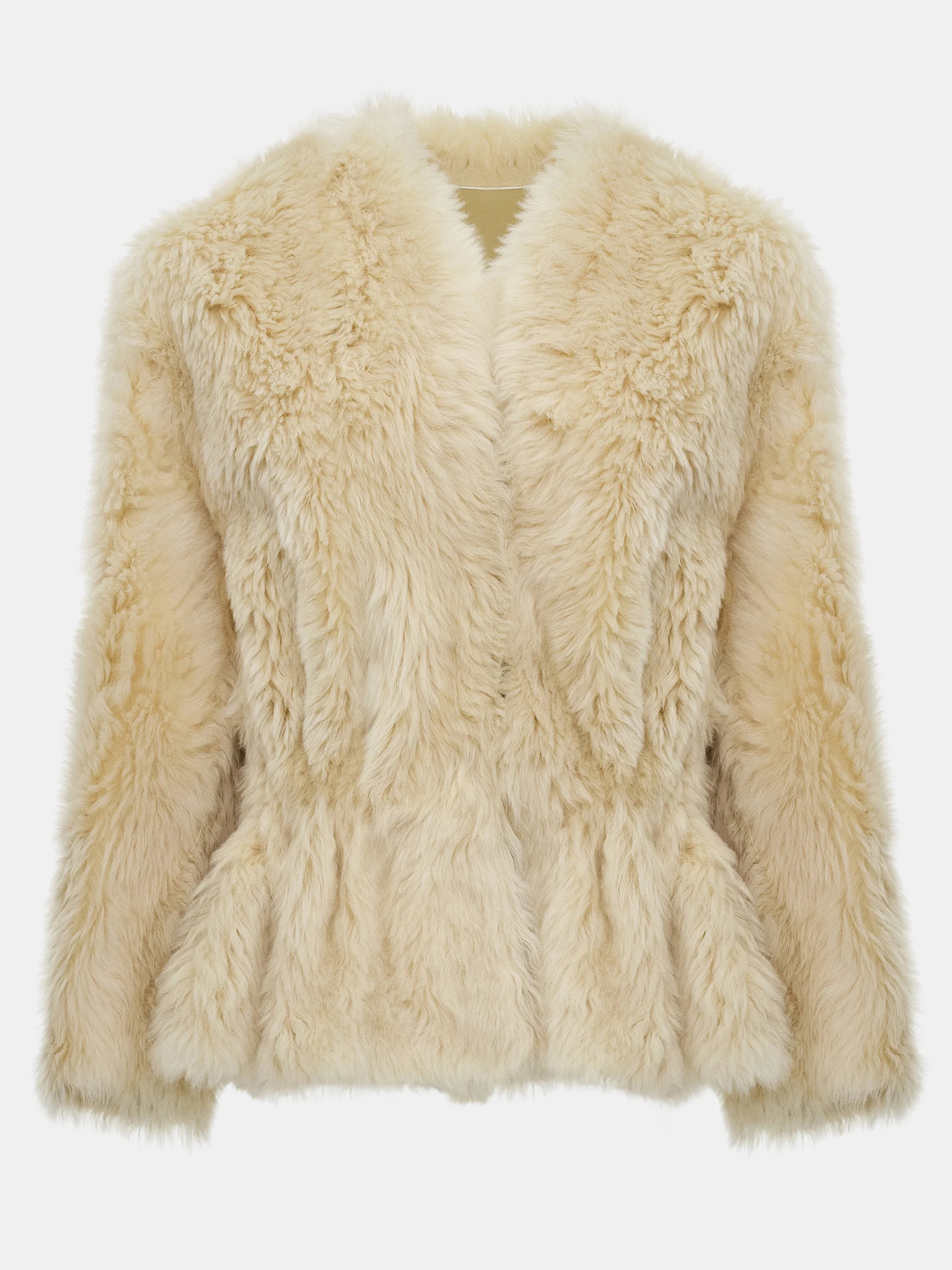 Peplum Shearling Coat, Beige - Image 7