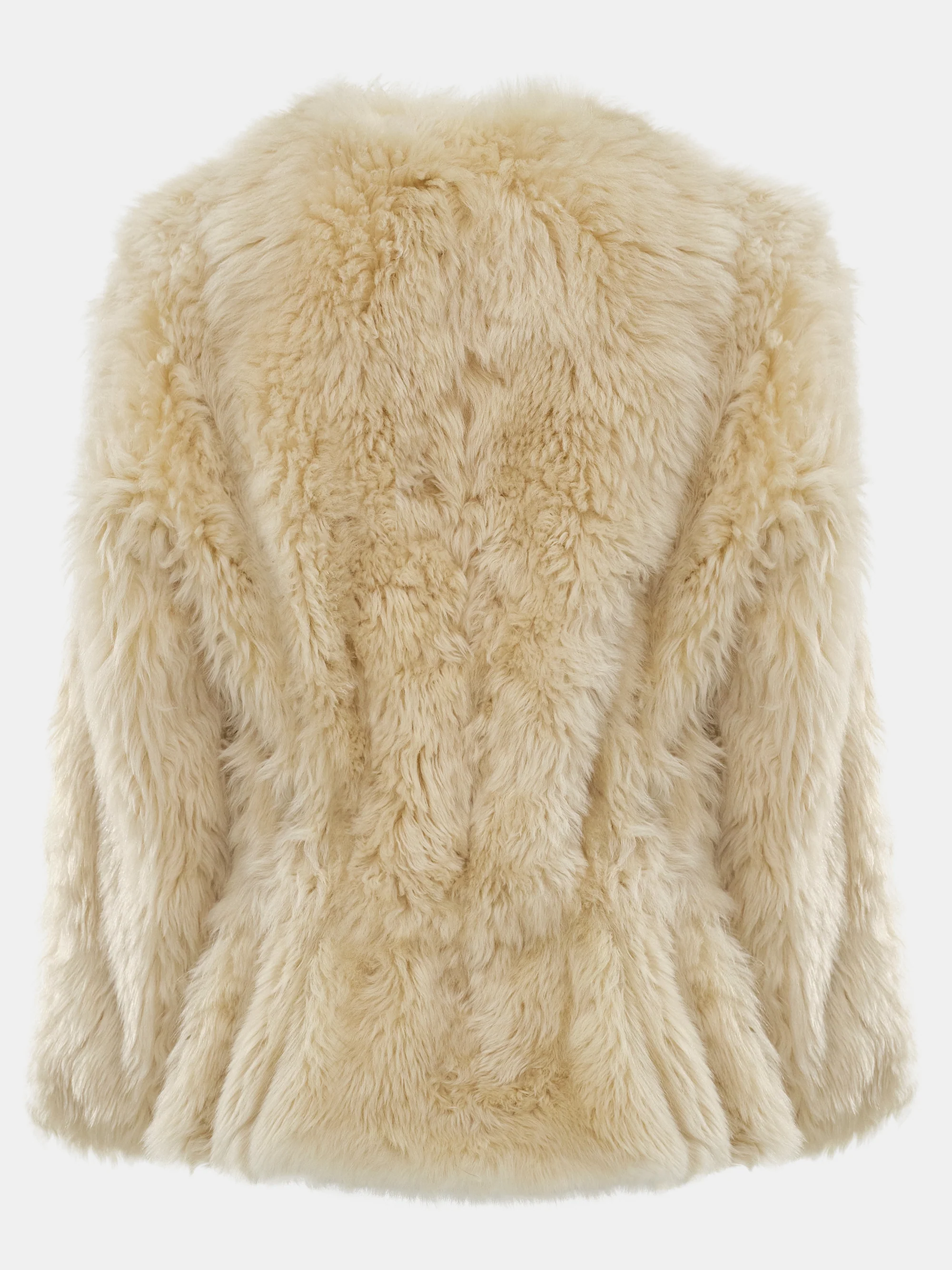 Peplum Shearling Coat, Beige - Image 8