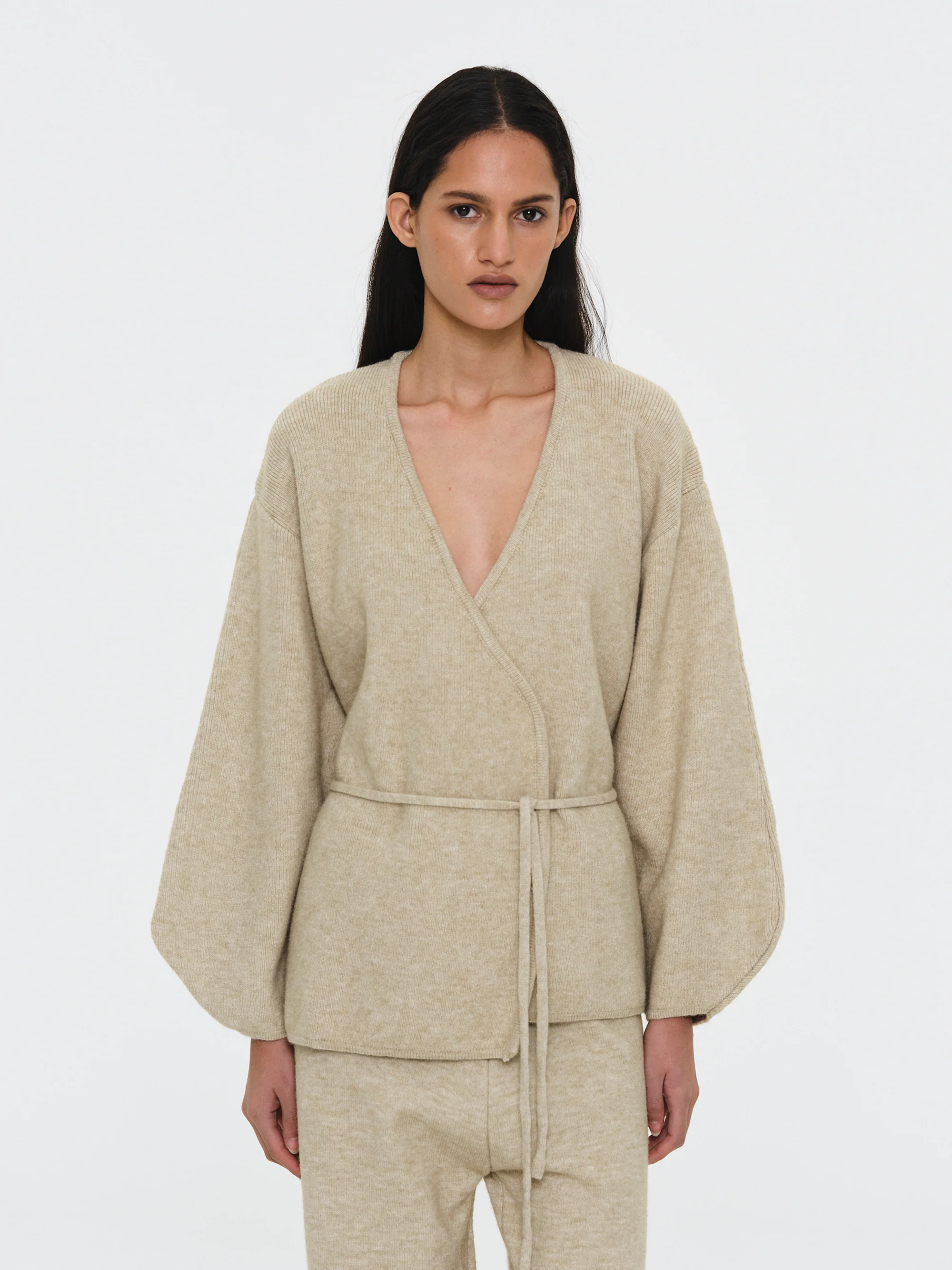 Robe Cardigan & Pants Set, Melange Beige - Image 3