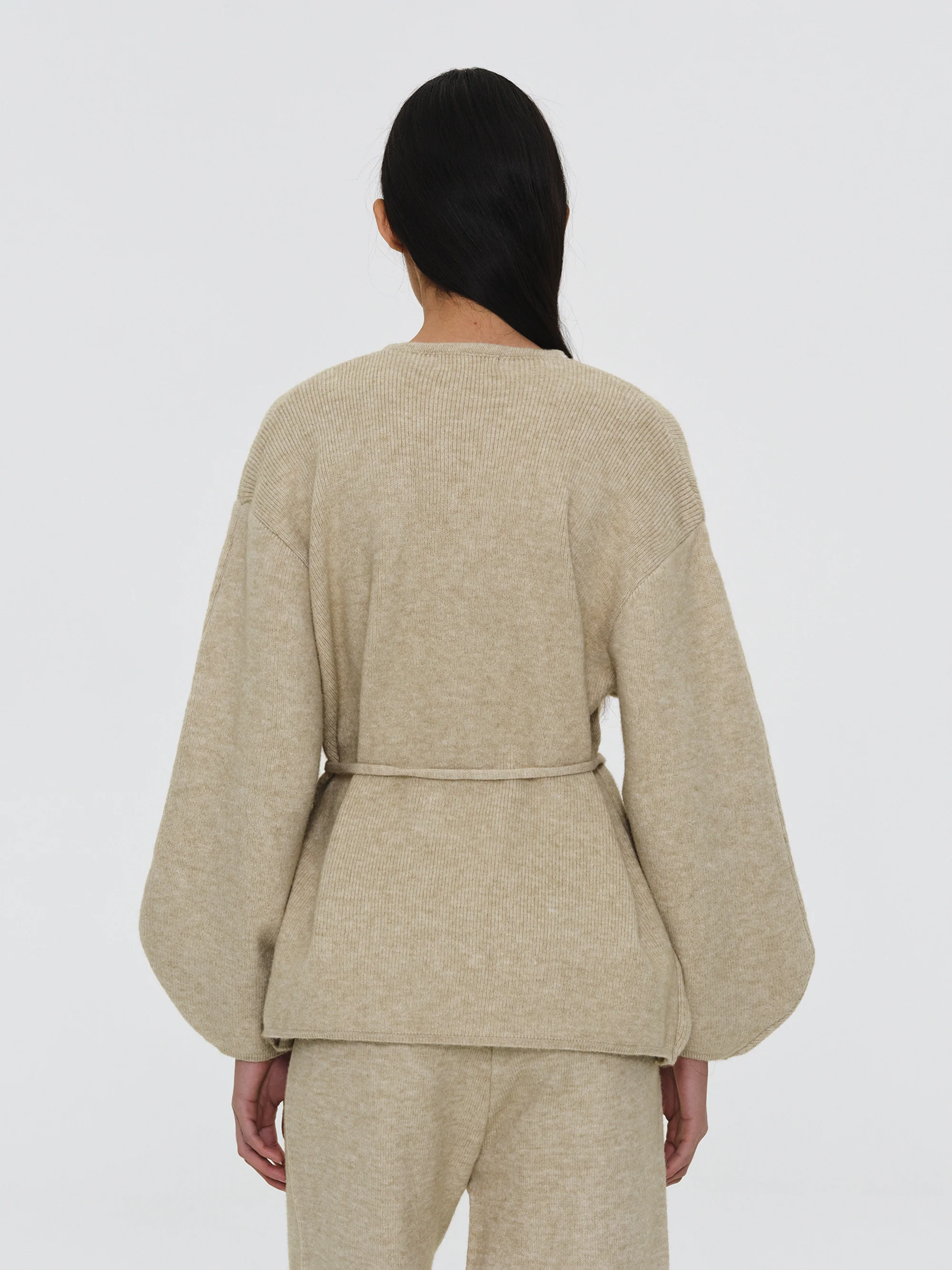 Robe Cardigan & Pants Set, Melange Beige - Image 5