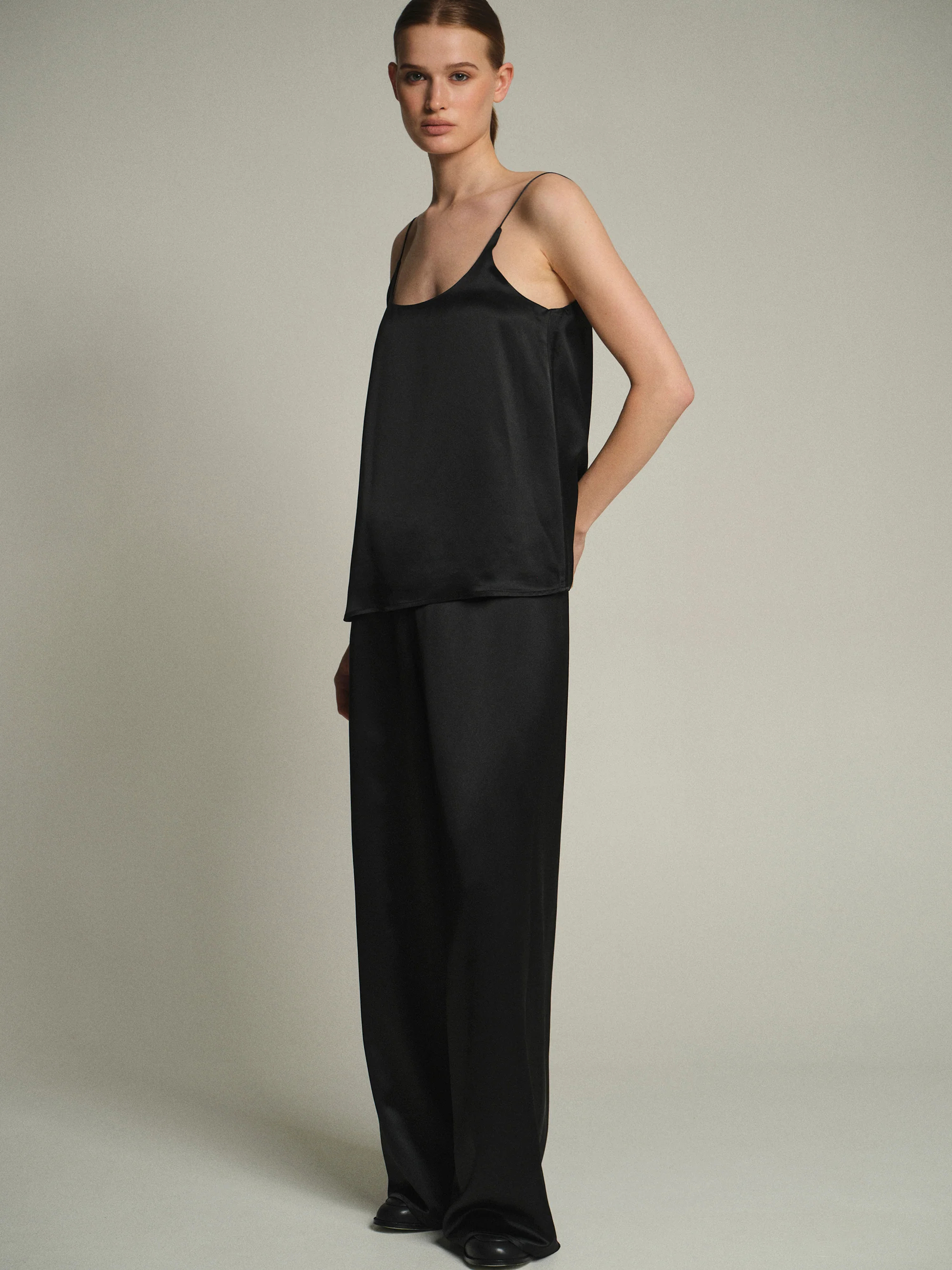 Satin Effect Tank Top, Black - Image 3