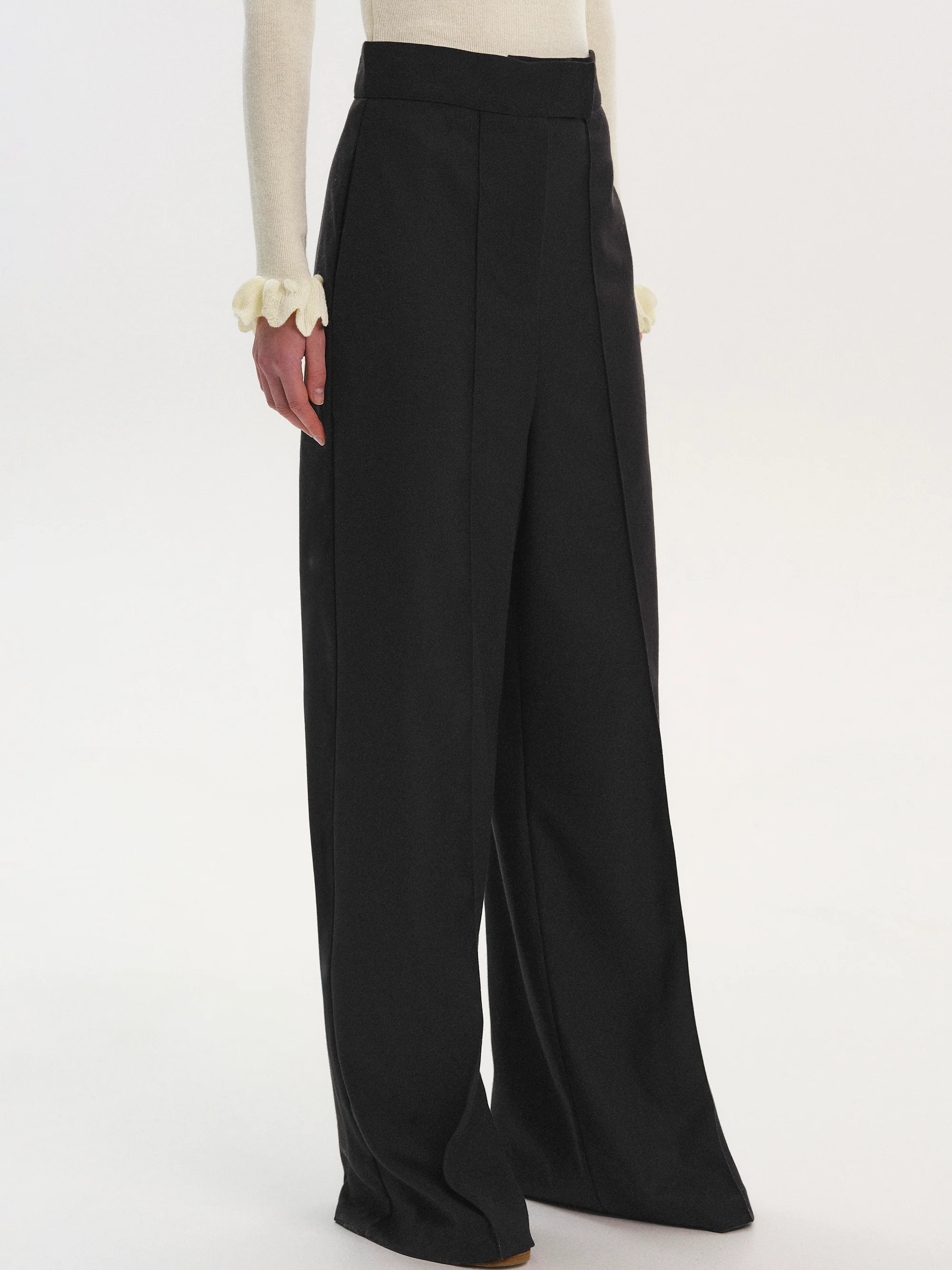 Selvan High Waist Creased Trousers, Black - Image 4